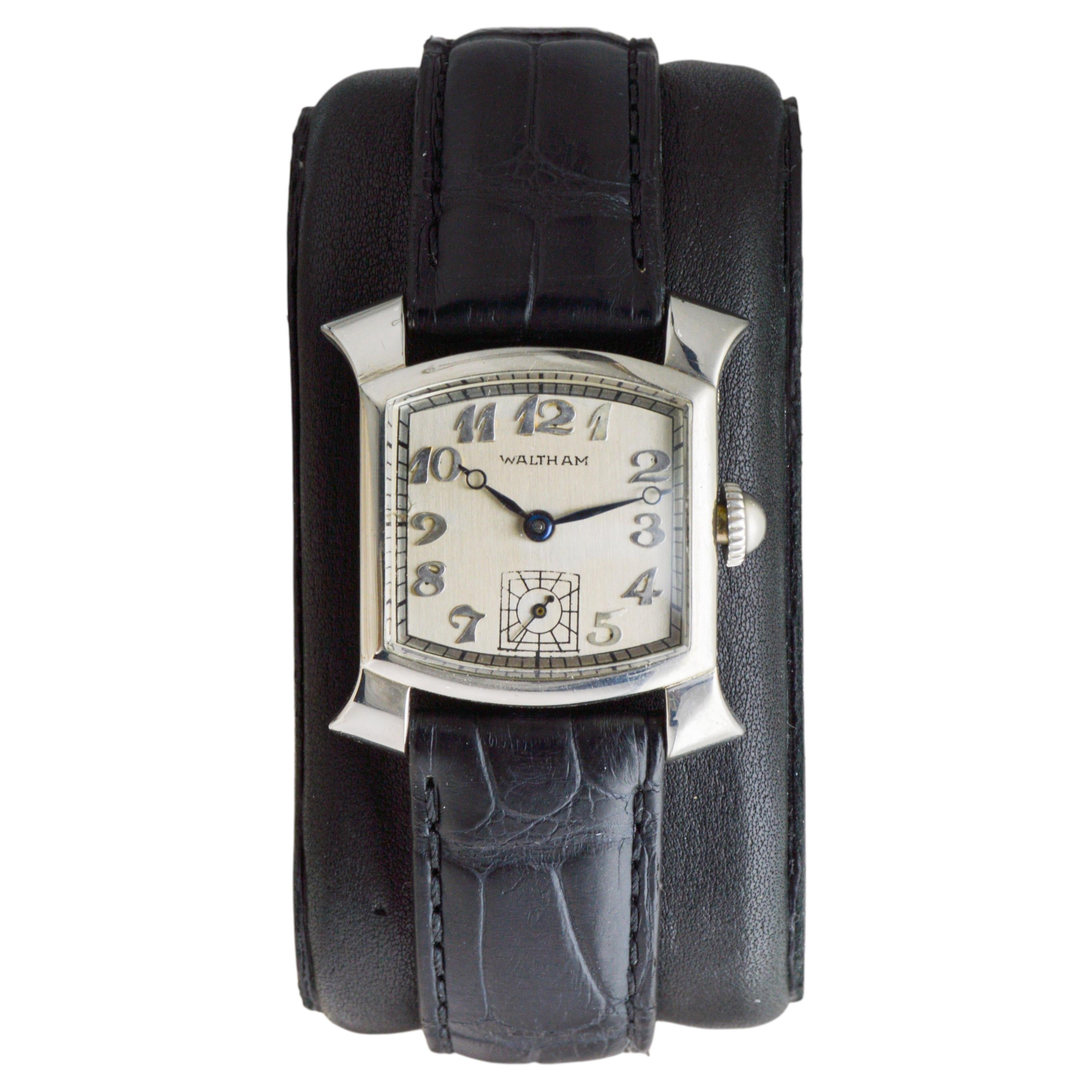 Waltham 14Kt White Gold "Flared Lugs" Art Deco Watch circa 1925