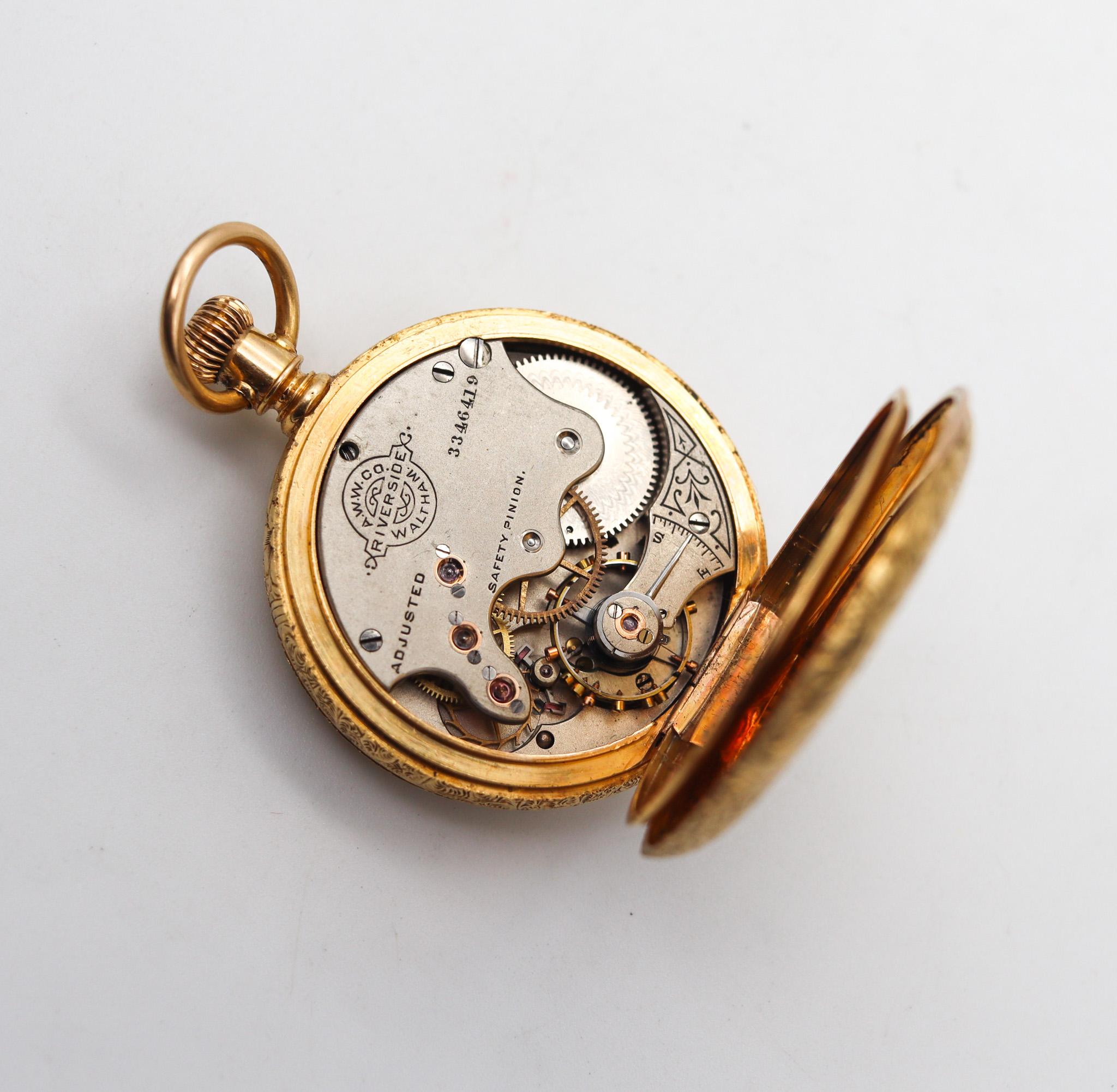Waltham 1886 Riverside Size 0s Hunting Pocket Watch In 18Kt Gold With Diamond For Sale 1