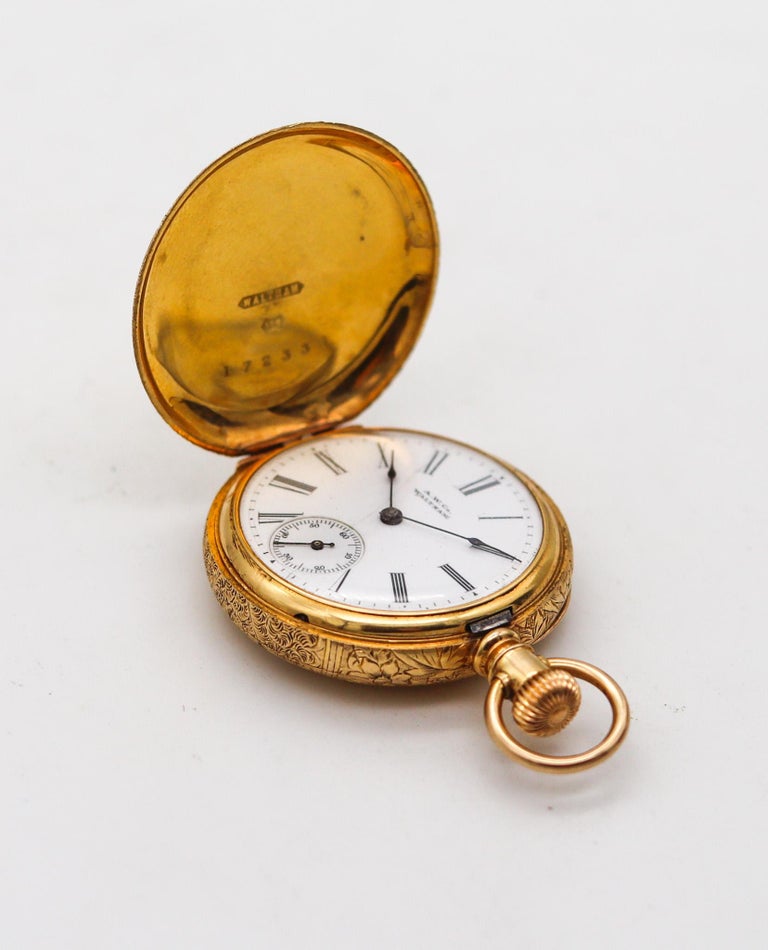Waltham 1886 Riverside Taglia 0s Orologio da tasca da caccia in oro 18  carati con diamante in vendita su 1stDibs