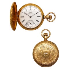 Waltham 1886 Riverside Size 0s Hunting Pocket Watch In 18Kt Gold With Diamond