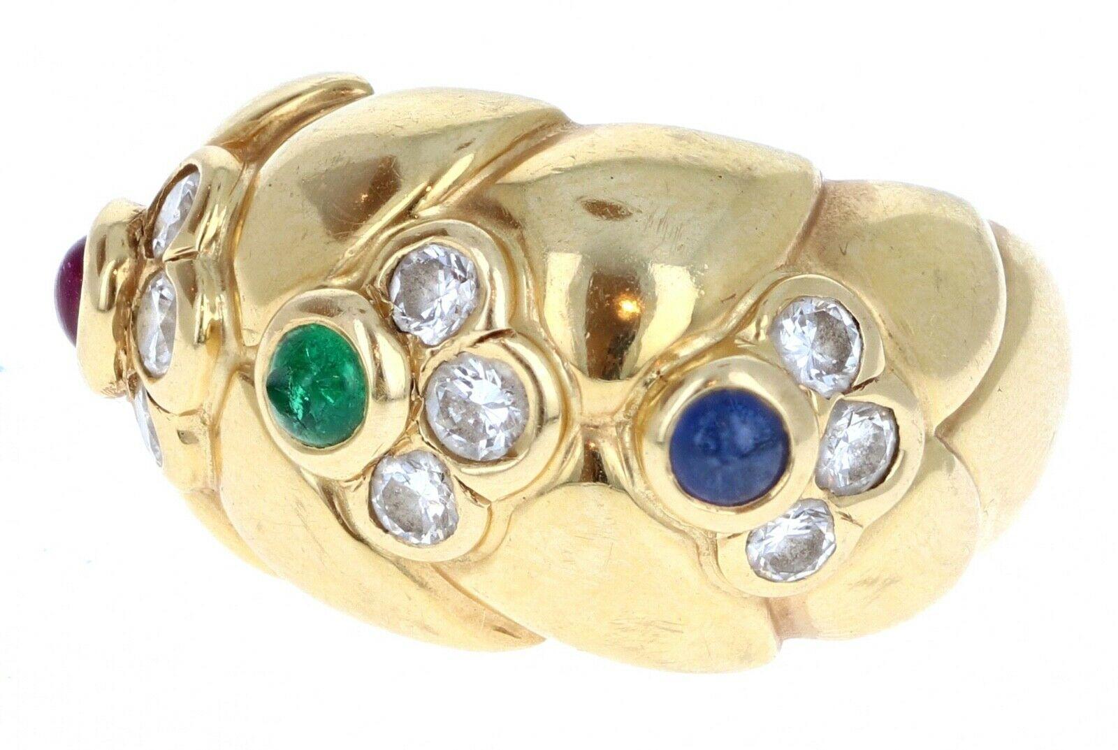 Waltham 18k Yellow Gold, Sapphire, Ruby, Emerald & Diamond Ring 12.7g Size 6



For sale is a Waltham 18k yellow gold, ruby, emerald and Sapphire and diamond ring. 
Super chic ring worn on any finger. 
French make.
Ring is a size 6
Good condition