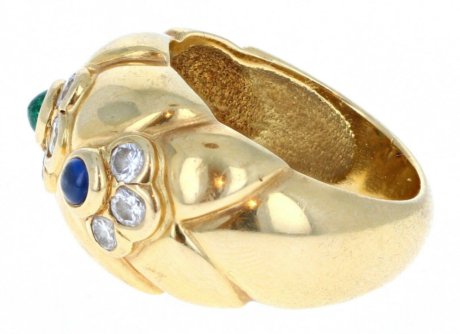 Waltham 18 Karat Yellow Gold, Sapphire, Ruby, Emerald and Diamond Ring 12.7g In Good Condition In Beverly Hills, CA