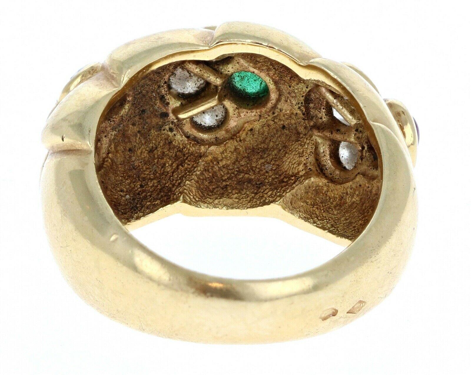 Women's Waltham 18 Karat Yellow Gold, Sapphire, Ruby, Emerald and Diamond Ring 12.7g