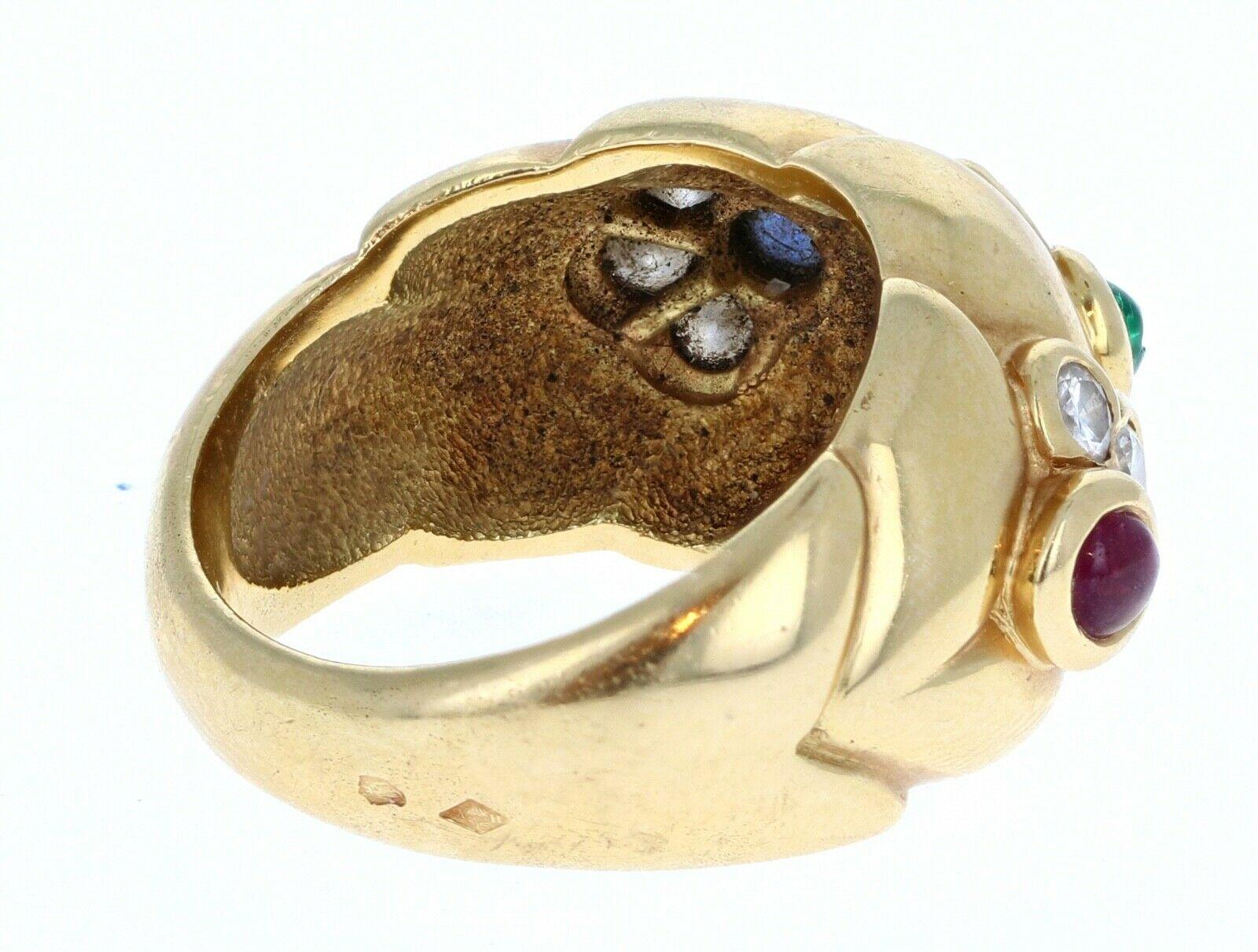 Waltham 18 Karat Yellow Gold, Sapphire, Ruby, Emerald and Diamond Ring 12.7g 1