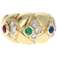 Waltham 18 Karat Yellow Gold, Sapphire, Ruby, Emerald and Diamond Ring 12.7g