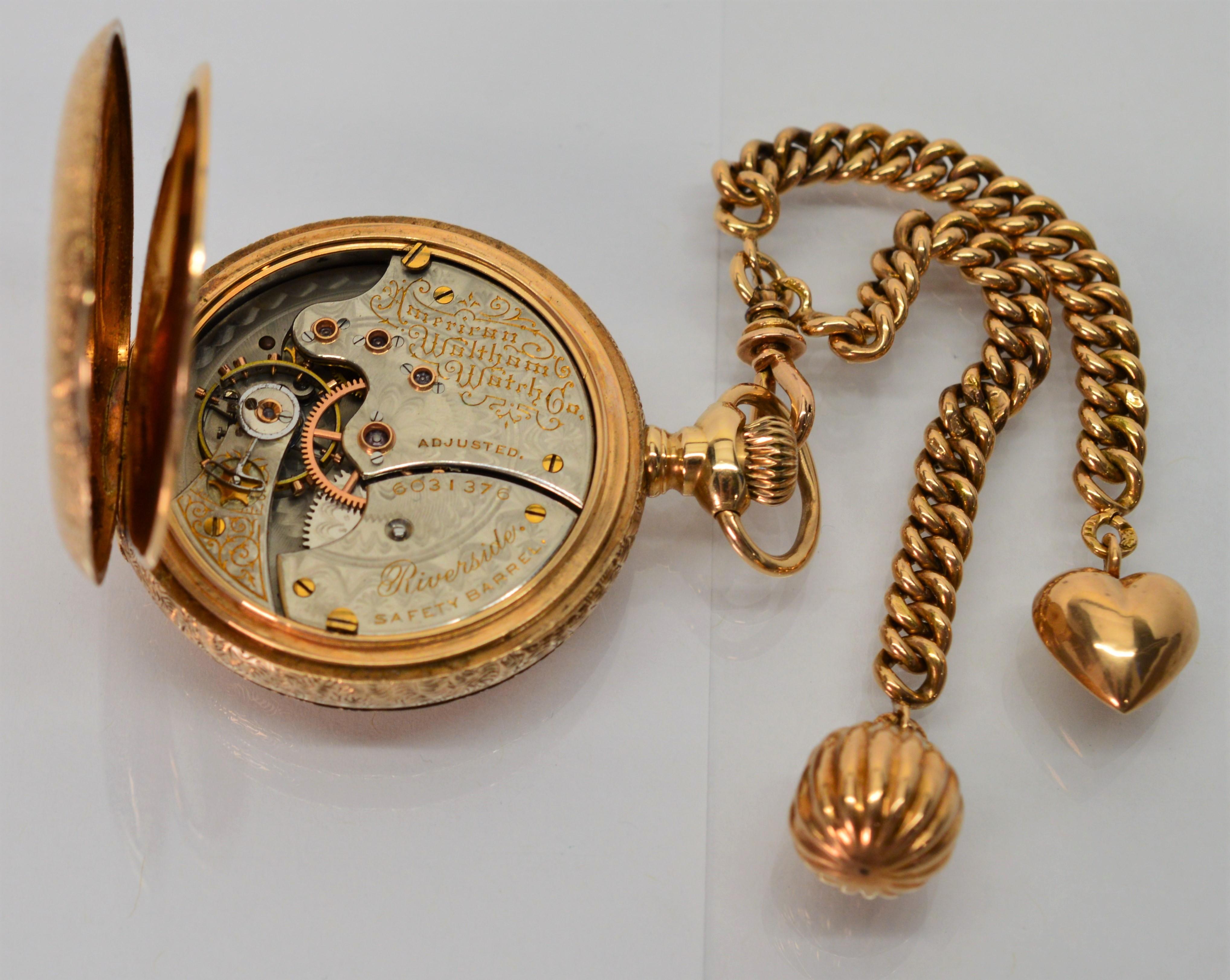 Women's or Men's Waltham American Riverside Pocket Watch with Fob and Charms For Sale