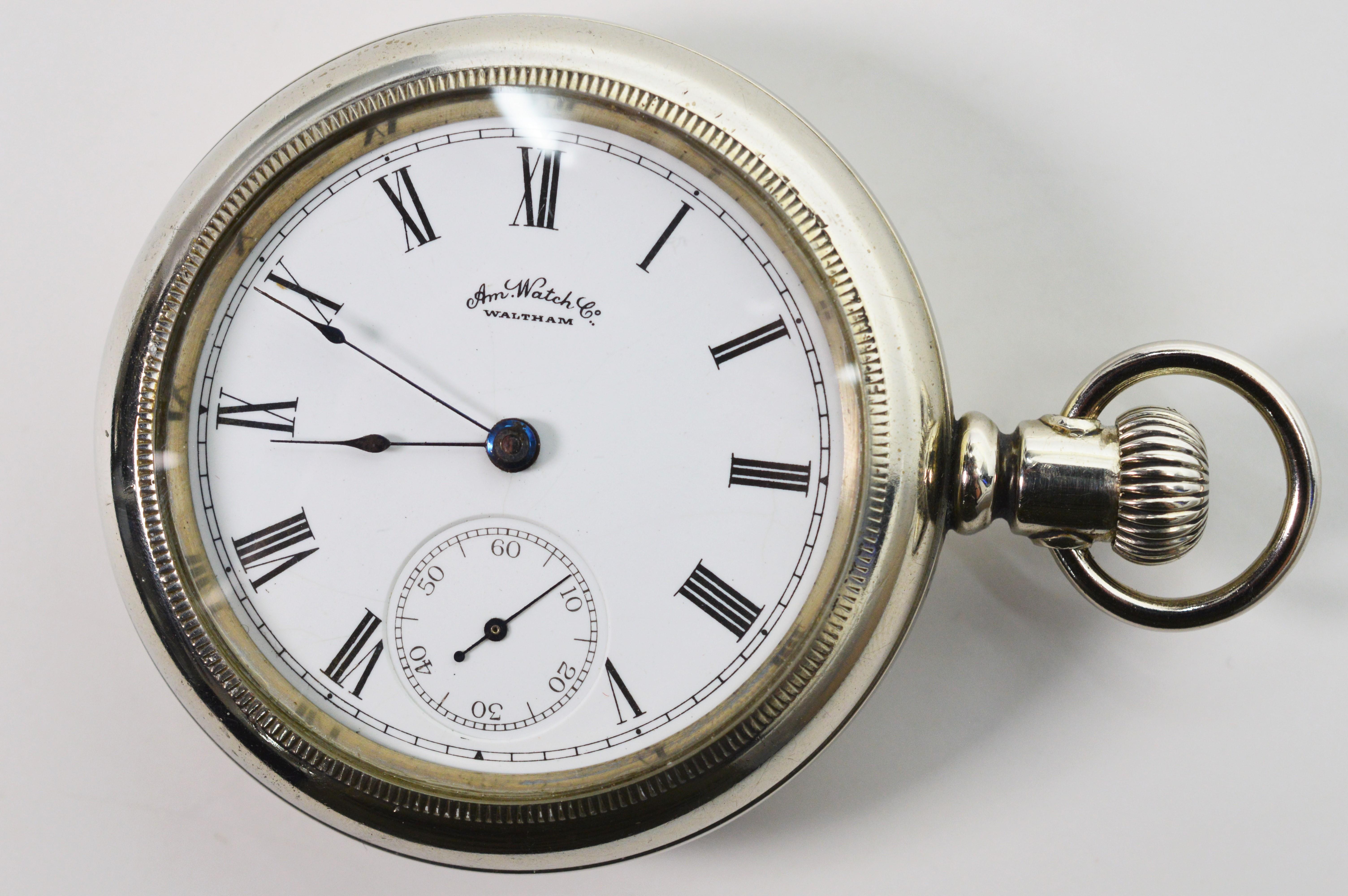 Waltham American Watch Company Stainless Steel Display Back Pocket Watch 3