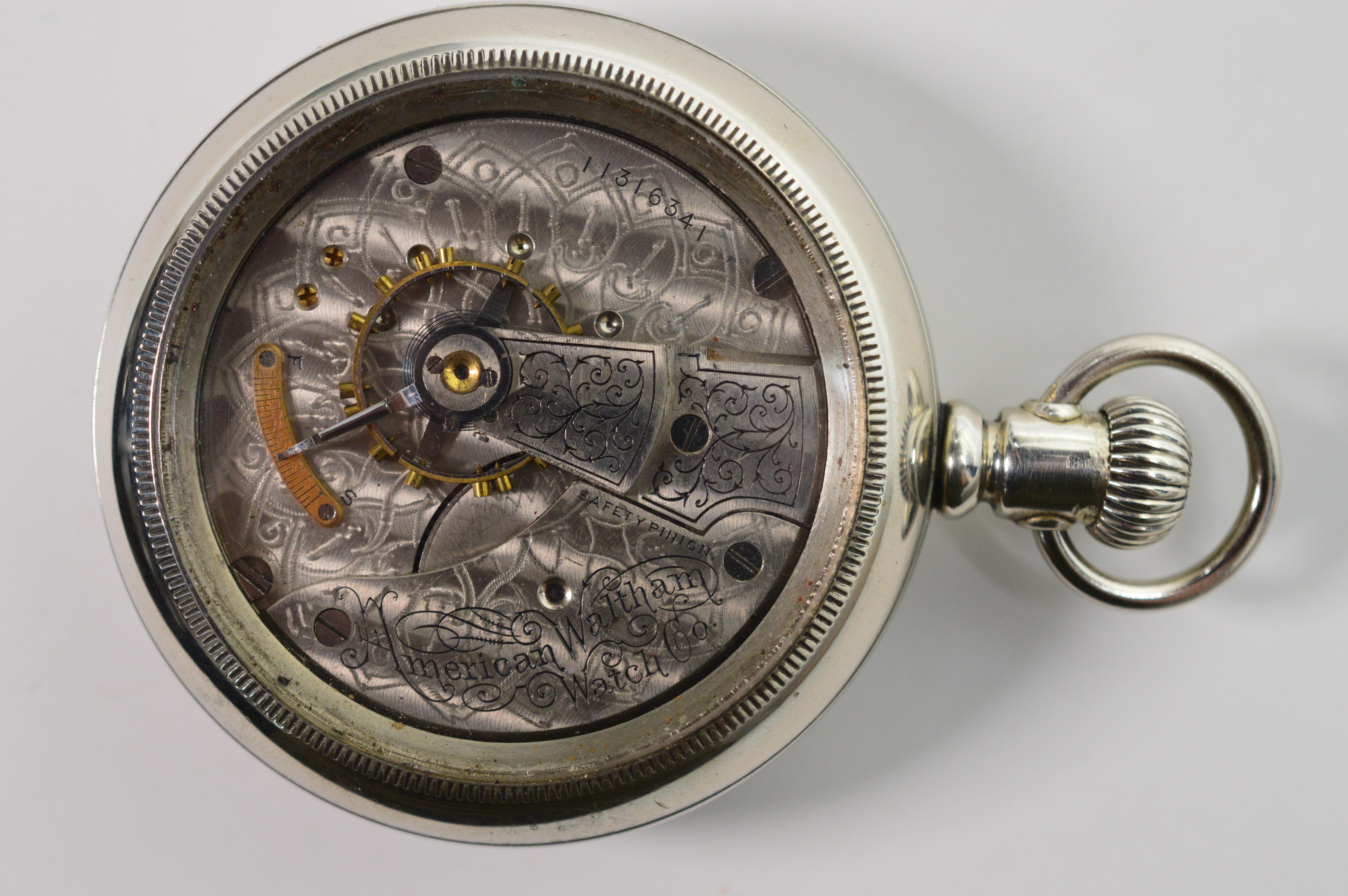 stainless steel waltham pocket watch