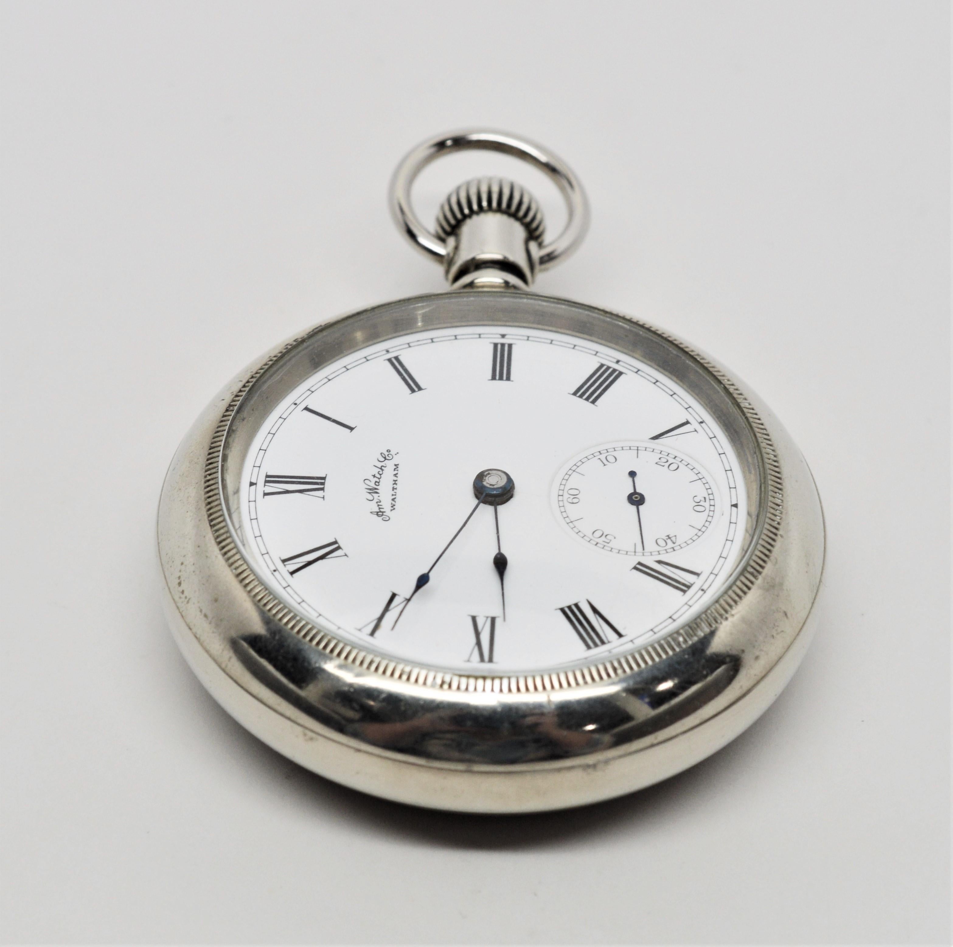 Men's Waltham American Watch Company Stainless Steel Display Back Pocket Watch