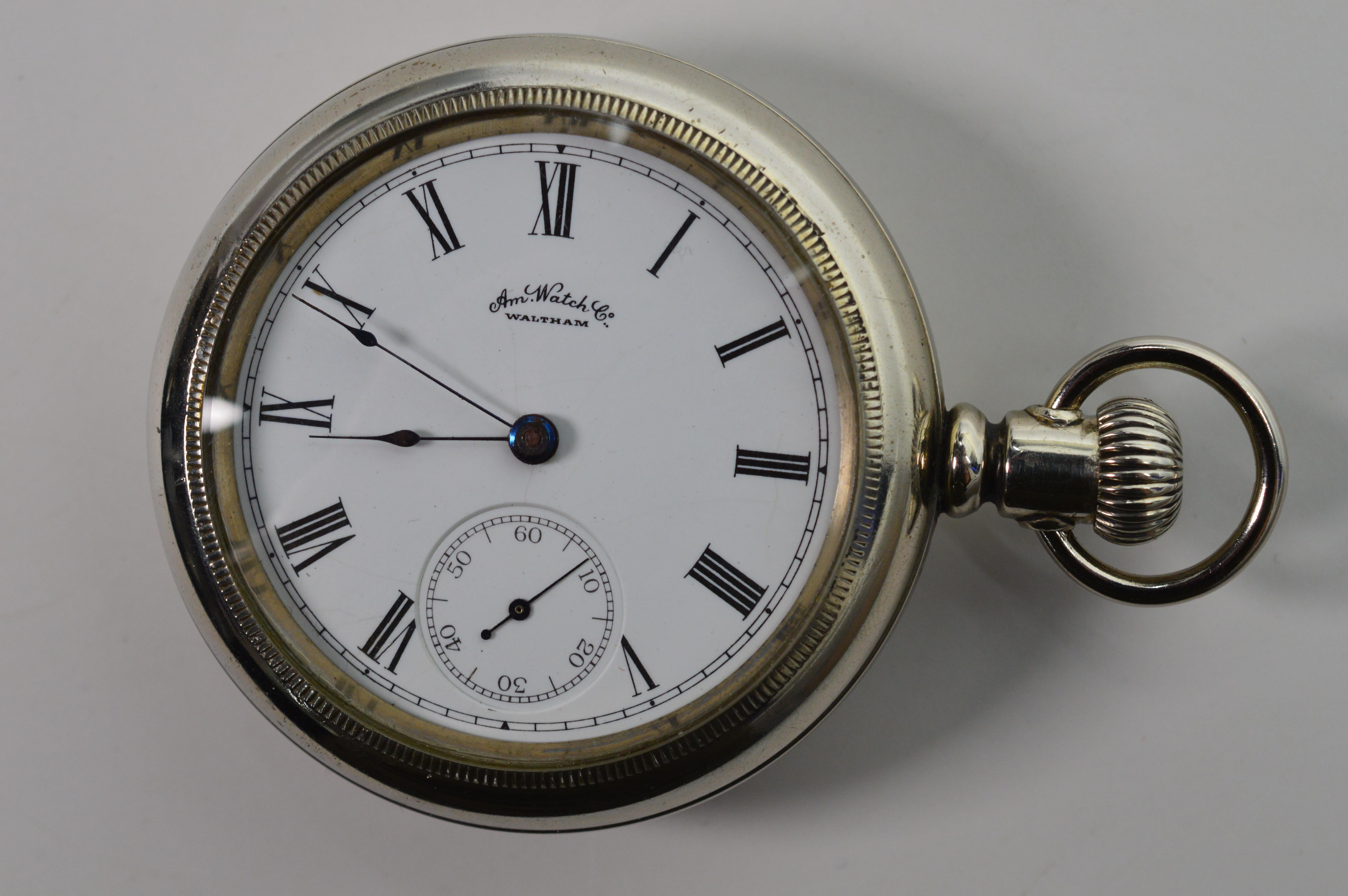 Waltham American Watch Company Stainless Steel Display Back Pocket Watch 2