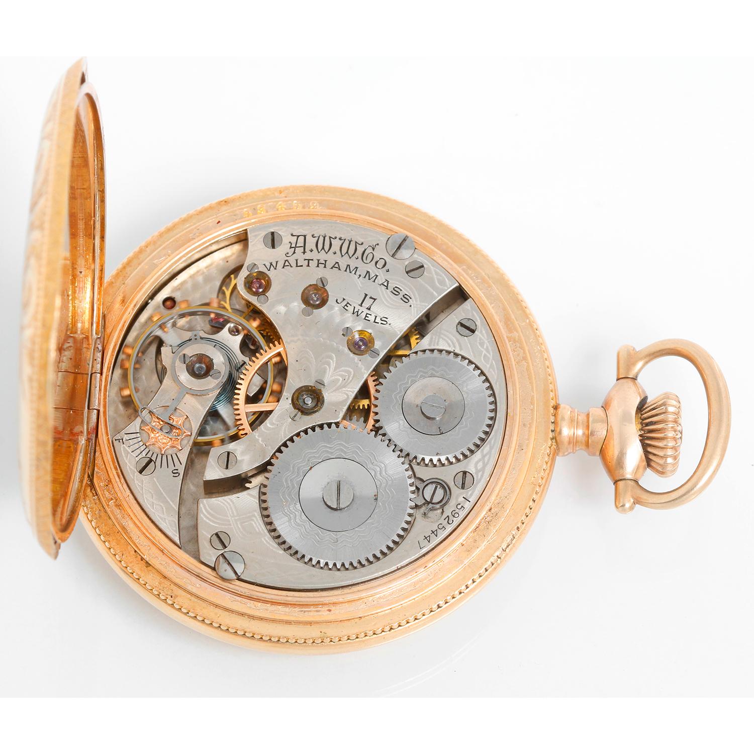Waltham Antique 17 Jewels Large  Mens Gold Filled Pocket Watch 4
