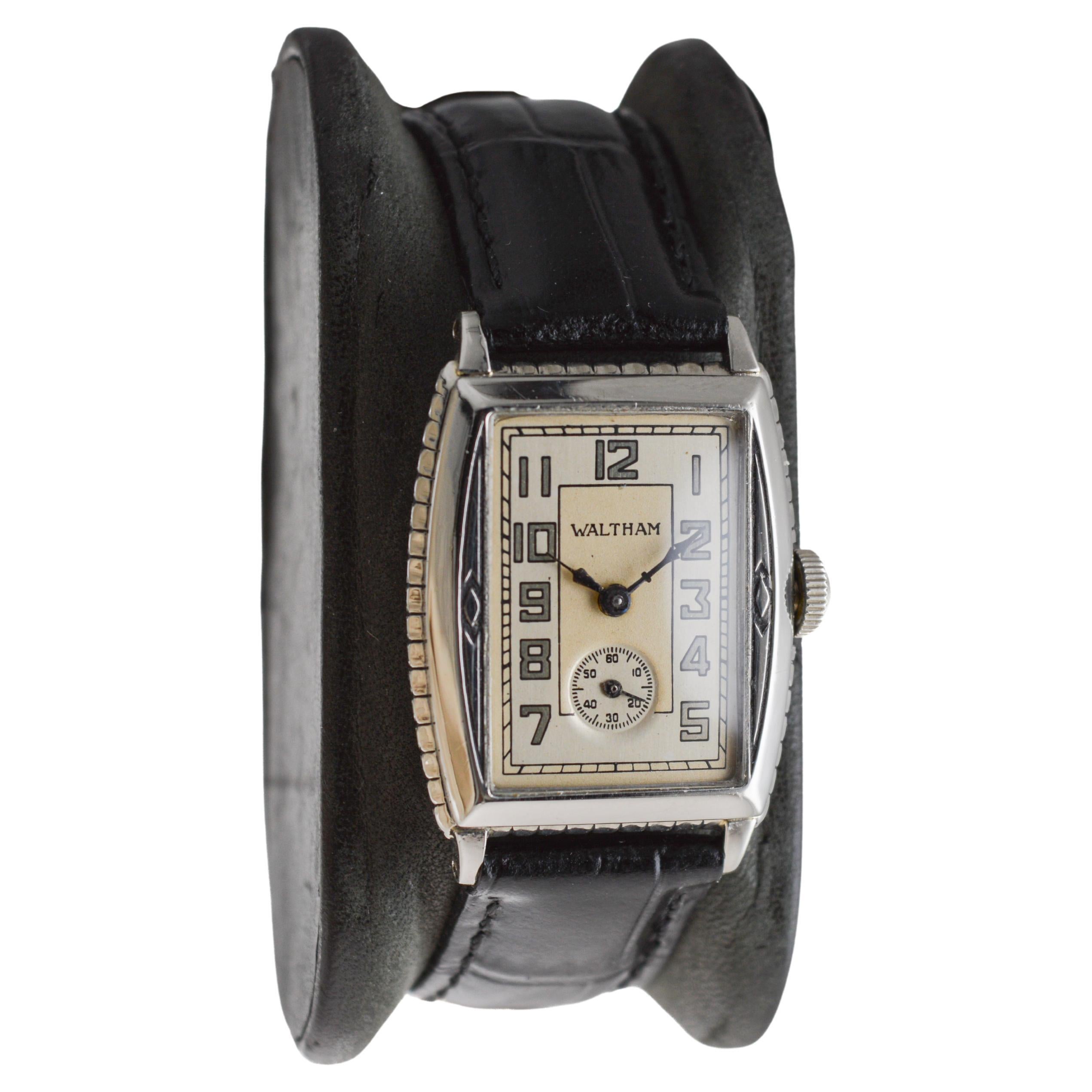 Waltham Art Deco White Gold Filled Watch circa 1926 VAULT FIND... In Excellent Condition In Long Beach, CA