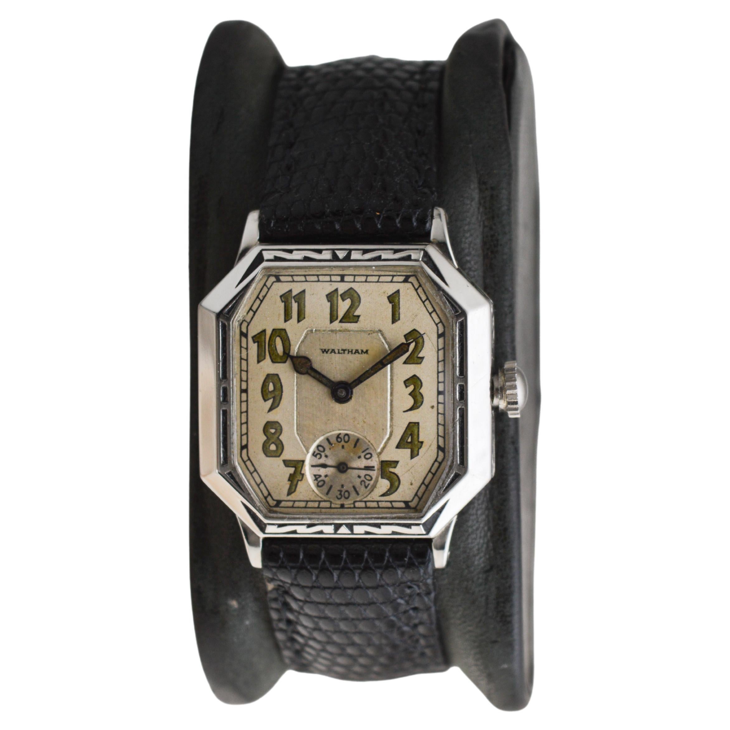 Waltham Art Deco White Gold Filled with Original Dial Original Strap and Buckle For Sale 6