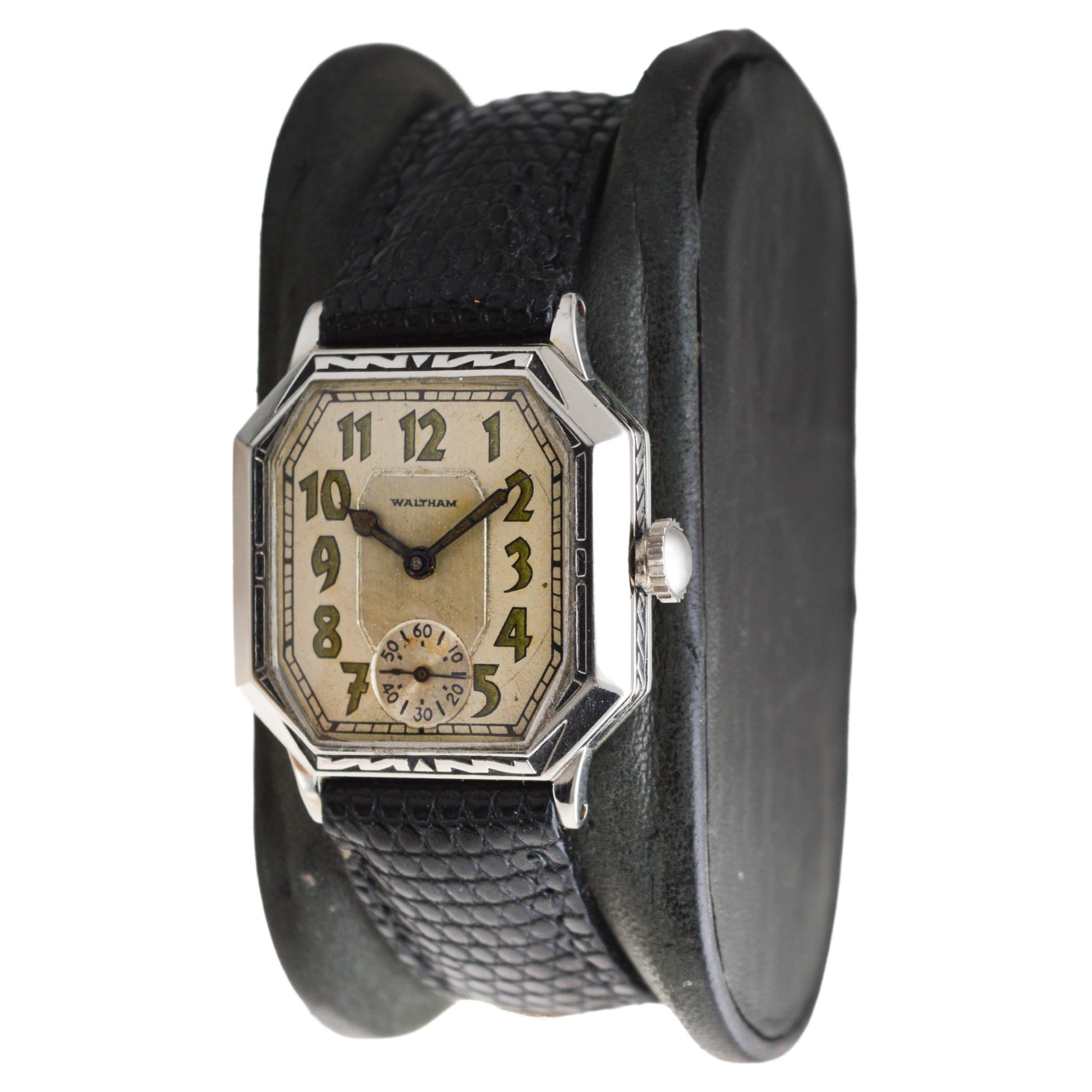 Waltham Art Deco White Gold Filled with Original Dial Original Strap and Buckle For Sale 7