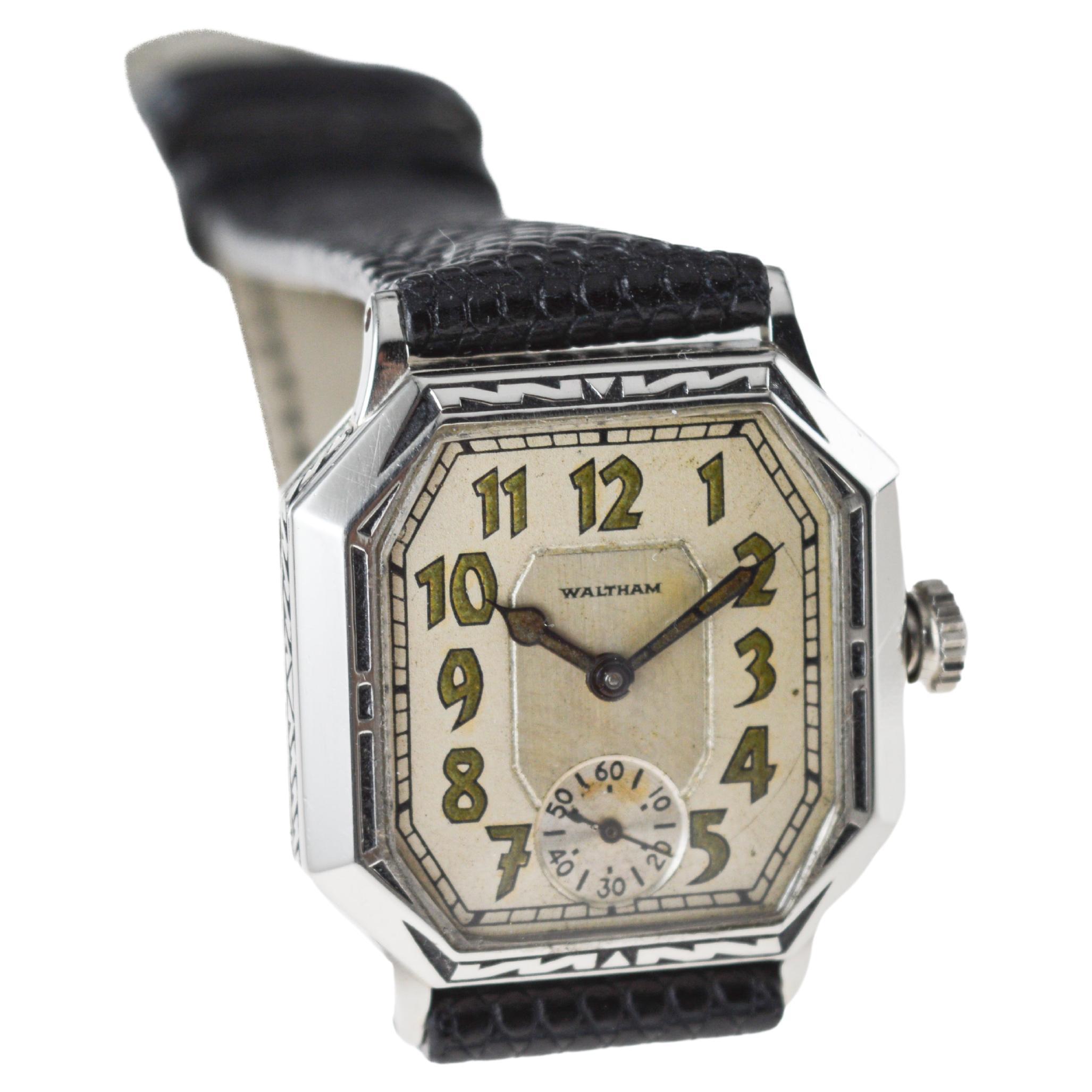 Waltham Art Deco White Gold Filled with Original Dial Original Strap and Buckle For Sale 8