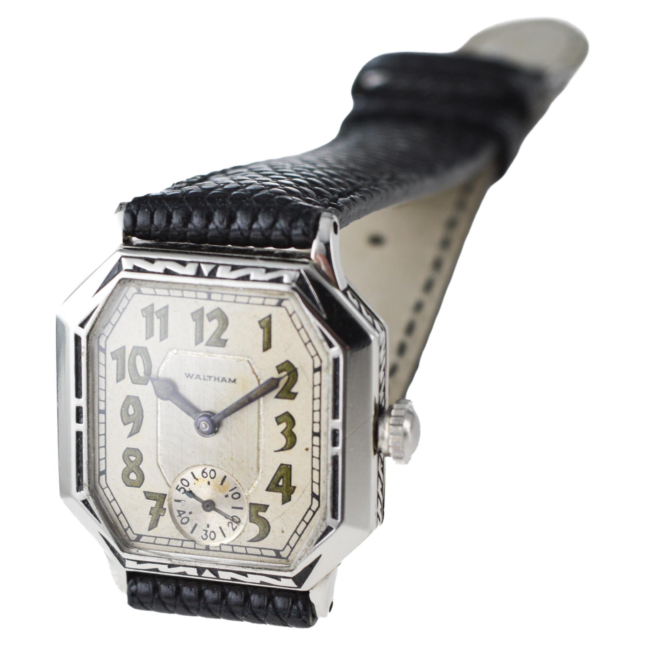 Waltham Art Deco White Gold Filled with Original Dial Original Strap and Buckle For Sale 10