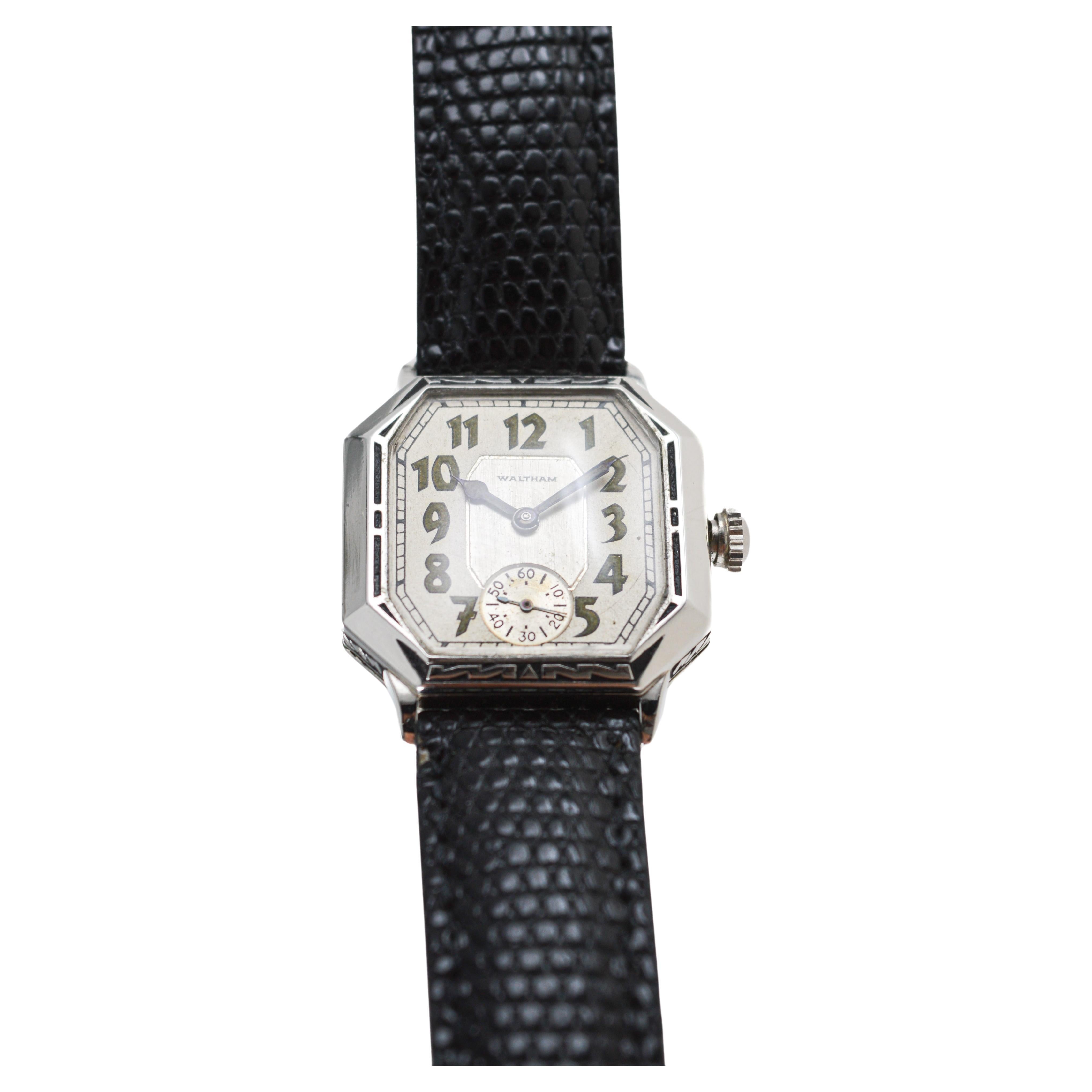 Waltham Art Deco White Gold Filled with Original Dial Original Strap and Buckle For Sale 11