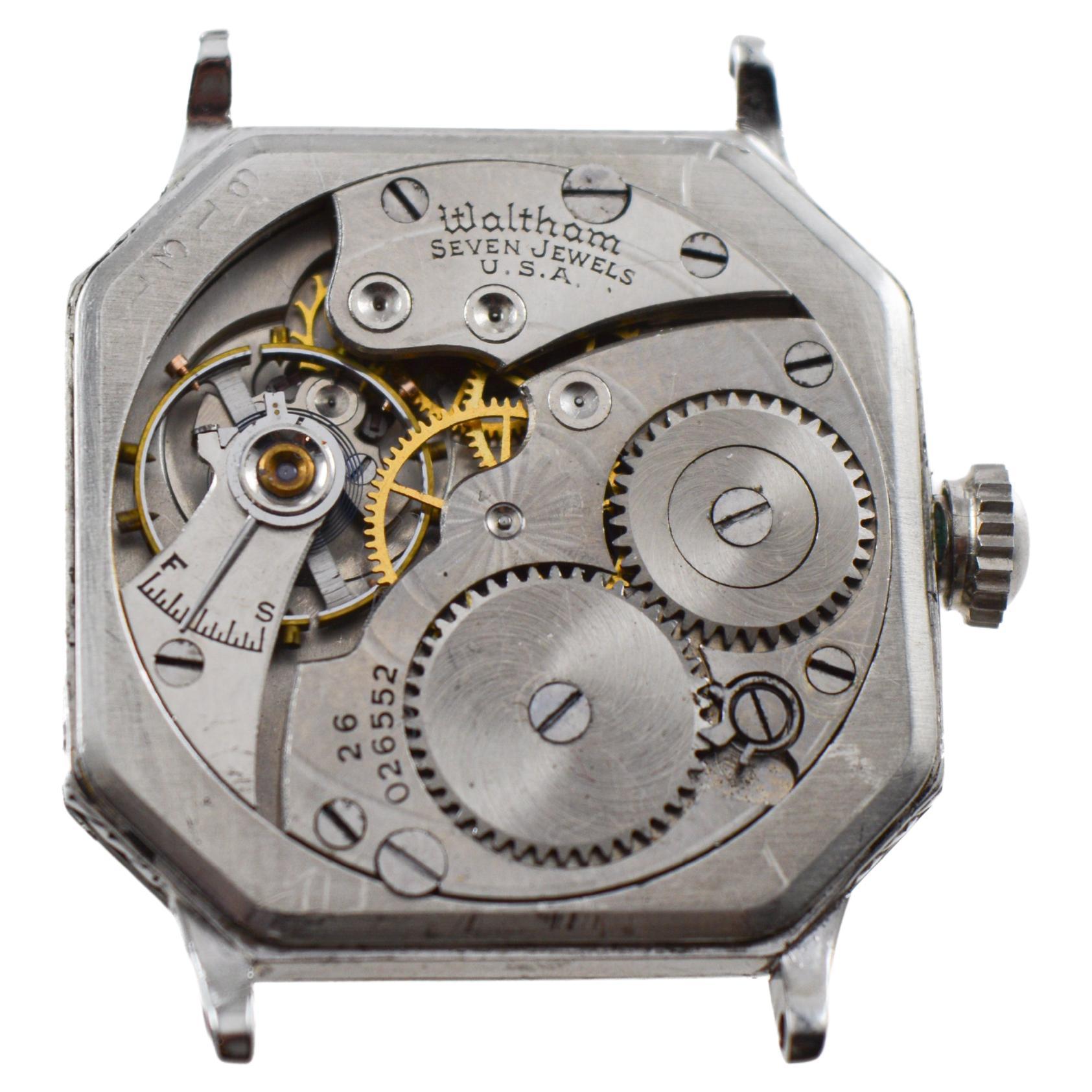 Waltham Art Deco White Gold Filled with Original Dial Original Strap and Buckle For Sale 16