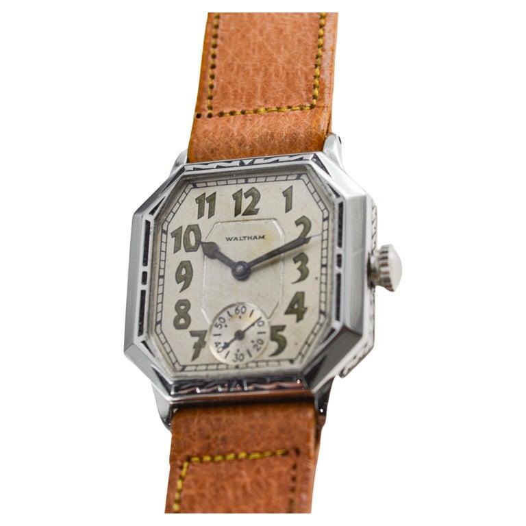 Waltham Art Deco White Gold Filled with Original Dial Original Strap and Buckle For Sale 1