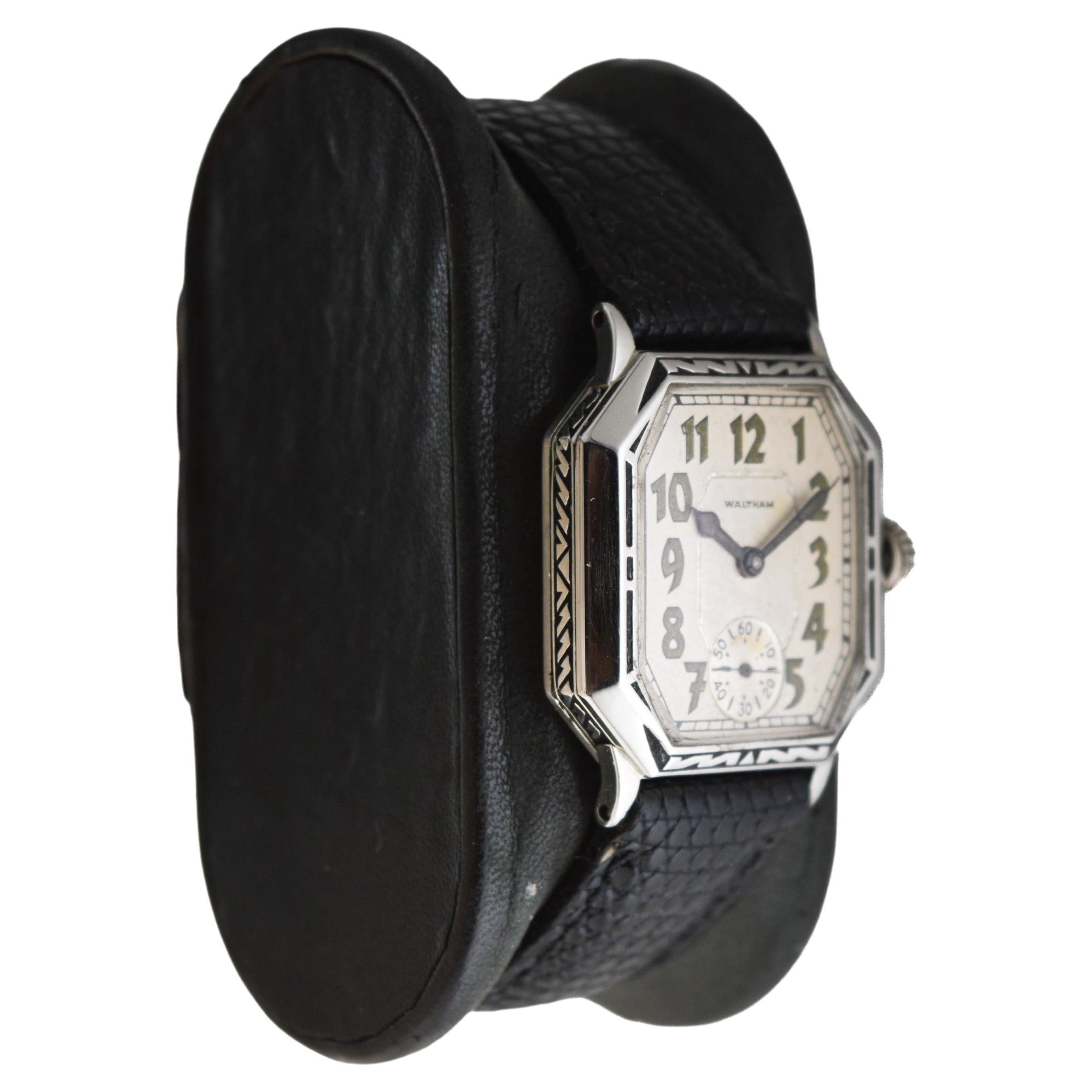 Waltham Art Deco White Gold Filled with Original Dial Original Strap and Buckle For Sale 2