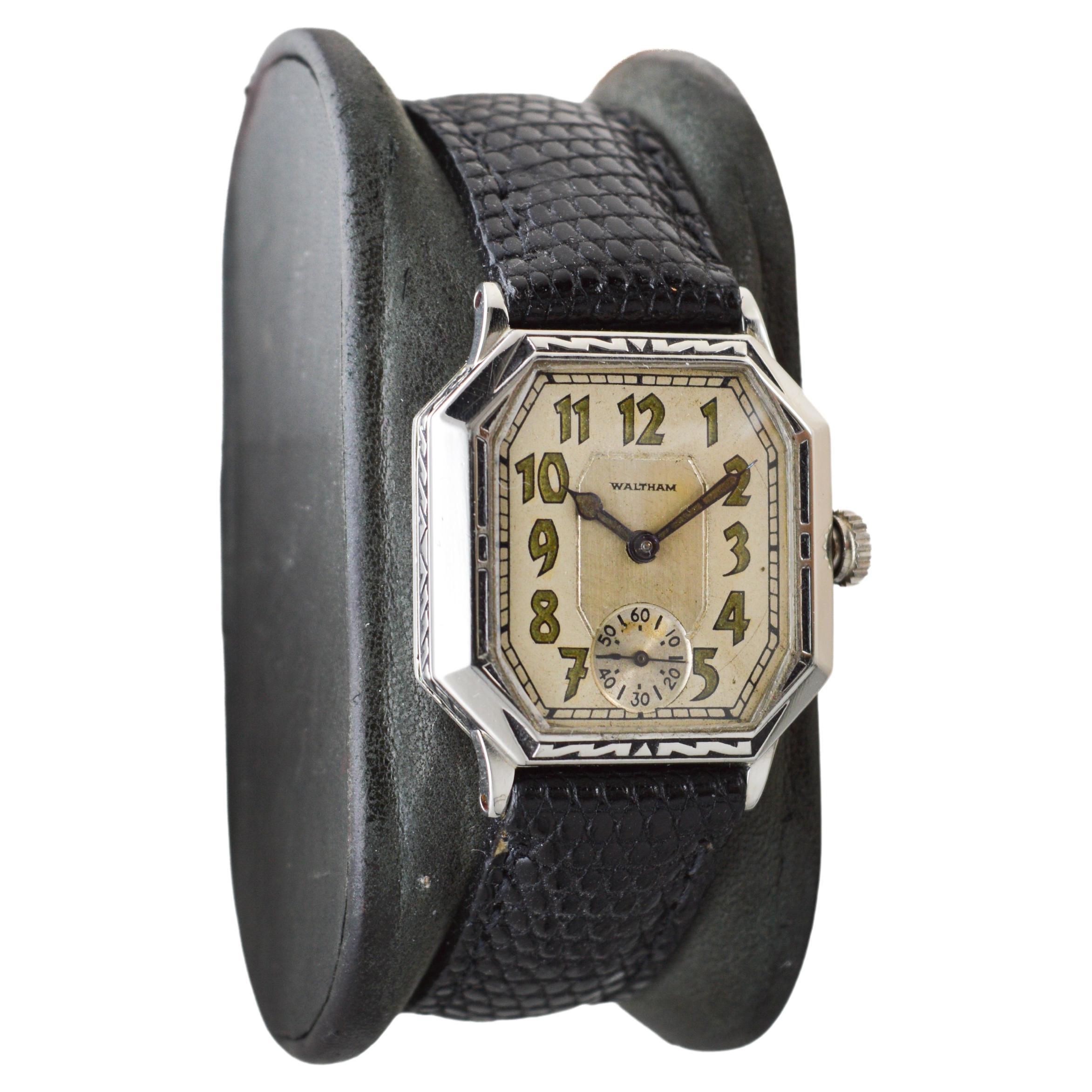 Waltham Art Deco White Gold Filled with Original Dial Original Strap and Buckle For Sale 3