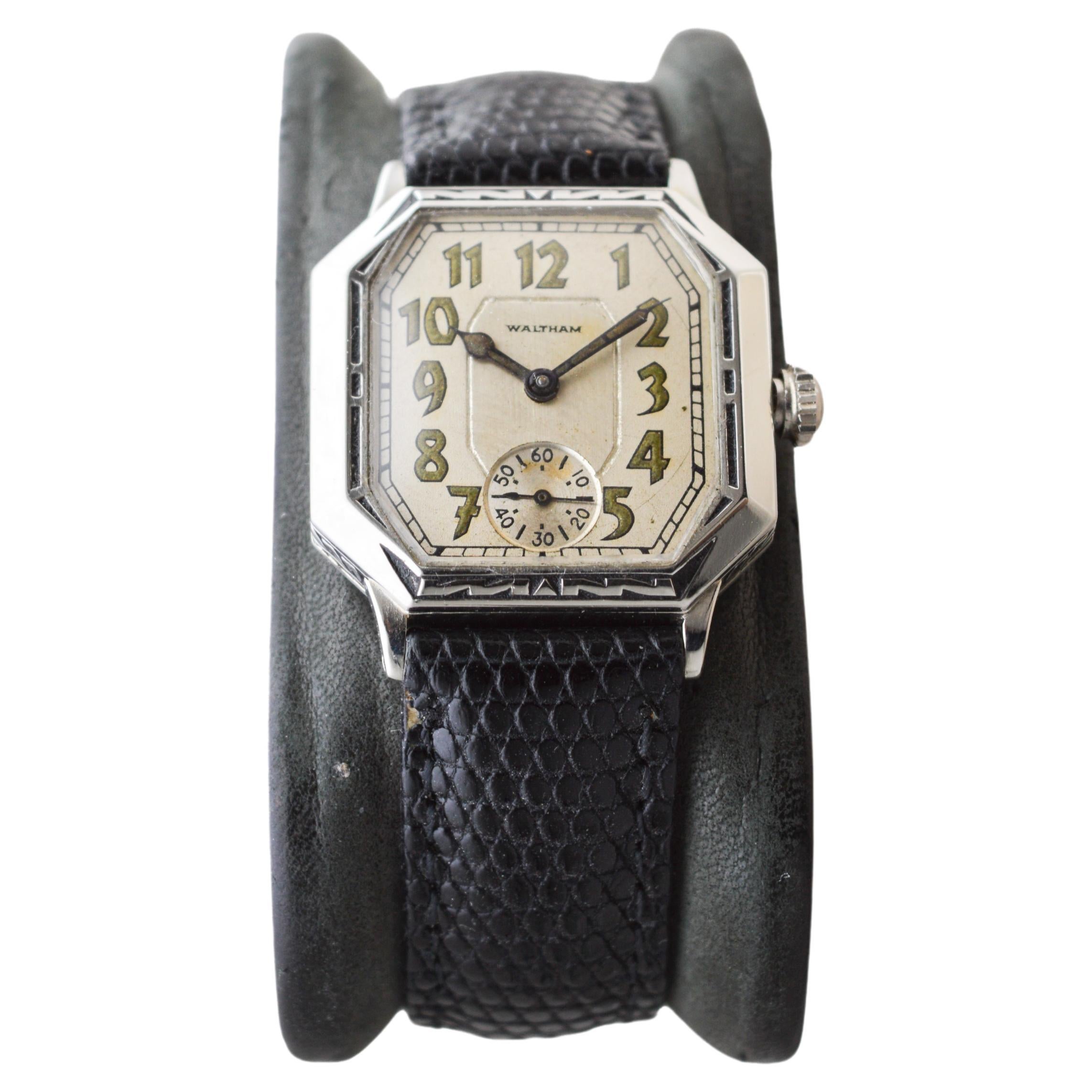 Waltham Art Deco White Gold Filled with Original Dial Original Strap and Buckle For Sale 5
