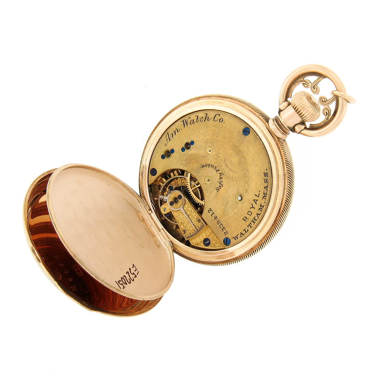 Here we have a magnificent antique pocket watch made in America by the American Waltham Watch Co. It features Waltham's grade 