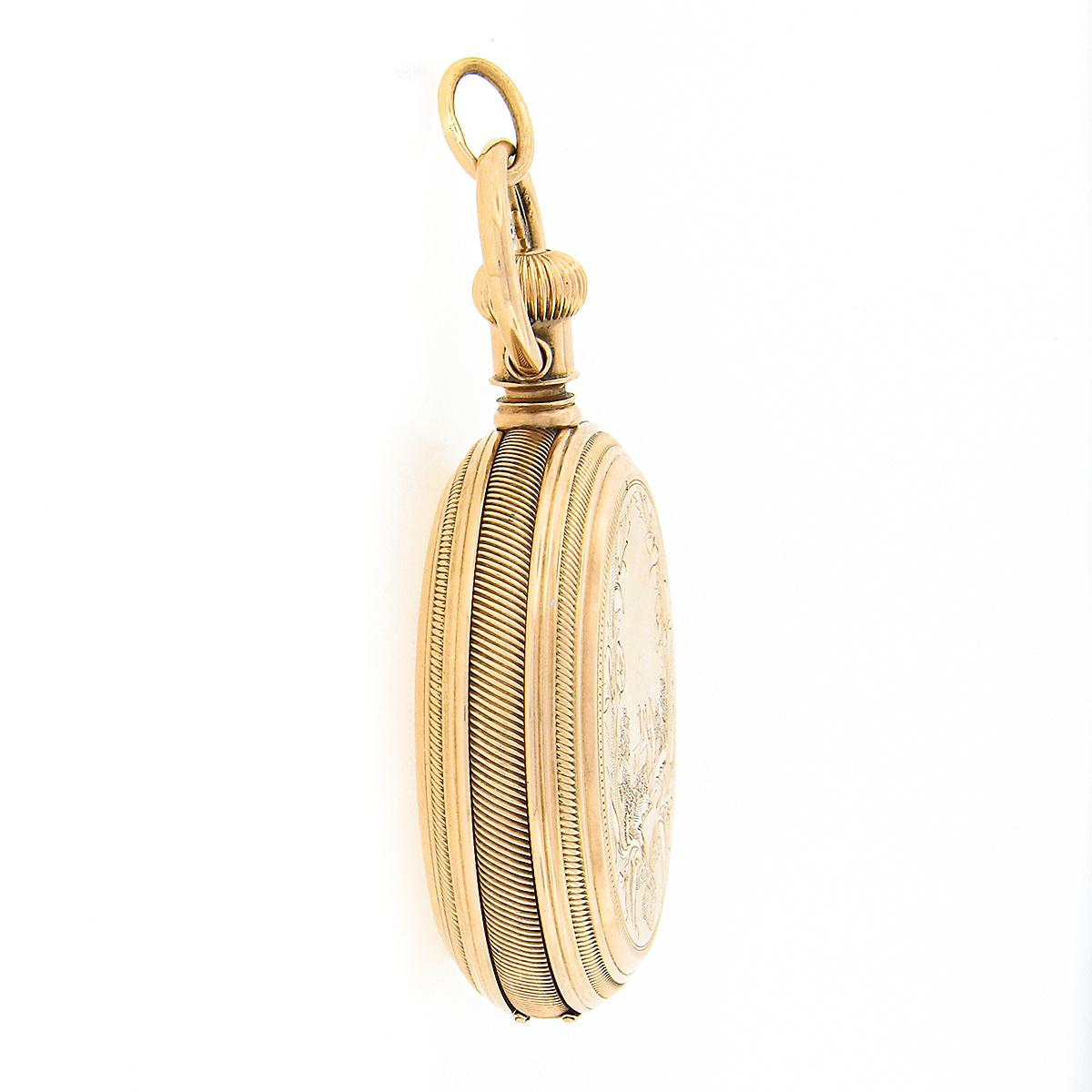 Waltham A.W. Co. Pocket Watch in Detailed Nature Themed Engraved 14k Yellow Gold 4