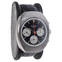 Waltham Chromium Tonneau Shaped Three Register Chronograph Manual Watch