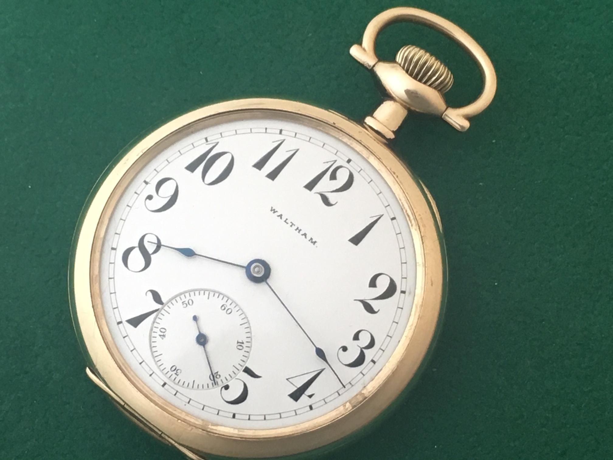 Contemporary Waltham circa 1905 American Riverside Maximus Gold Pocket Watch For Sale