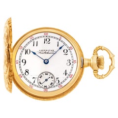 Antique Waltham Classic 5076629 Pocket Watch 14k Yellow Gold, Porcelain Dial and Spade