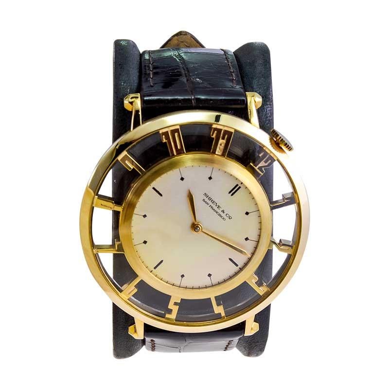 Waltham for Shreve & Co. Yellow Gold Art Deco Pocket Wristwatch from 1935 For Sale 3