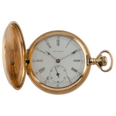 Waltham Full Hunter 14 Karat Yellow Gold Pocket Watch 15J Seaside, 1900