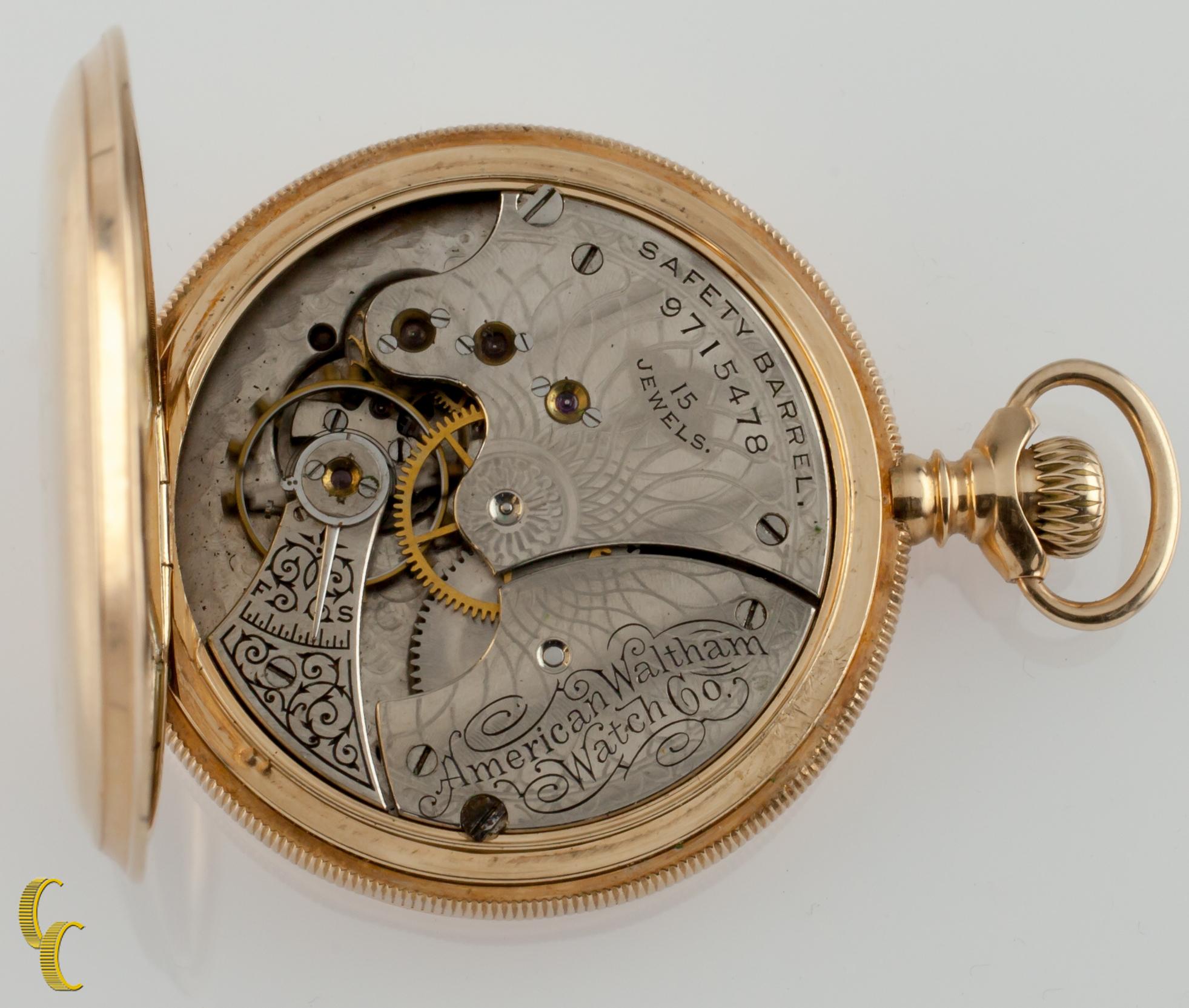 Beautiful Antique Waltham Pocket Watch w/ White Dial Including Black Hands & Dedicated Second Dial
14k Yellow Solid Gold Case w/ Intricate Hand-Etched Design with Monogram on Front of Case
Black Roman Numerals
Case Serial #104882
15-Jewel Waltham