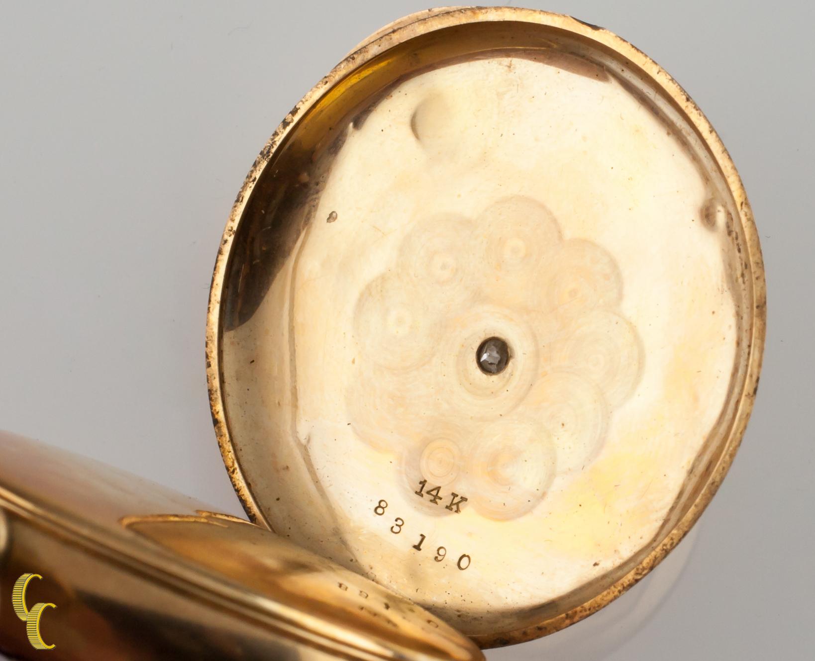 Waltham Full Hunter 14 Karat Yellow Gold Pocket Watch 16 Jewel, 1900 In Fair Condition In Sherman Oaks, CA