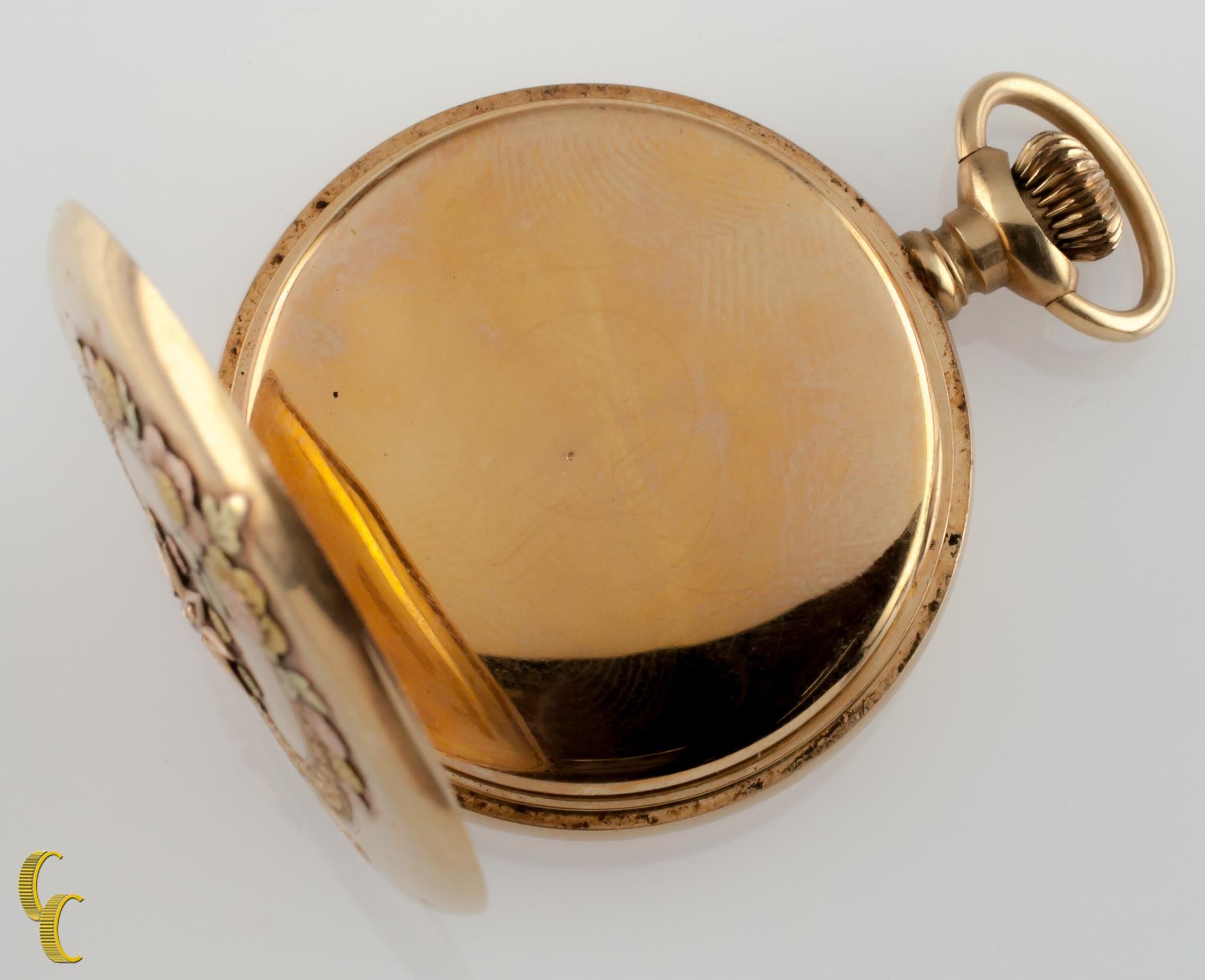 Women's or Men's Waltham Full Hunter 14 Karat Yellow Gold Pocket Watch 16 Jewel, 1900