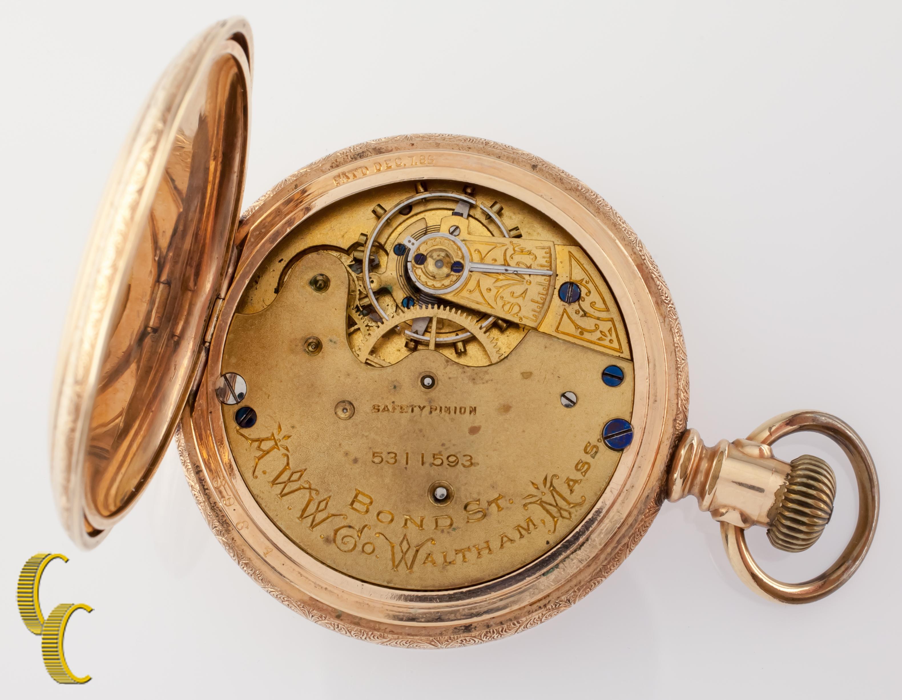 Reloj de Bolsillo Antiguo de Cara Abierta Waltham Gold-Filled, Tamaño 14S Art Decó en venta