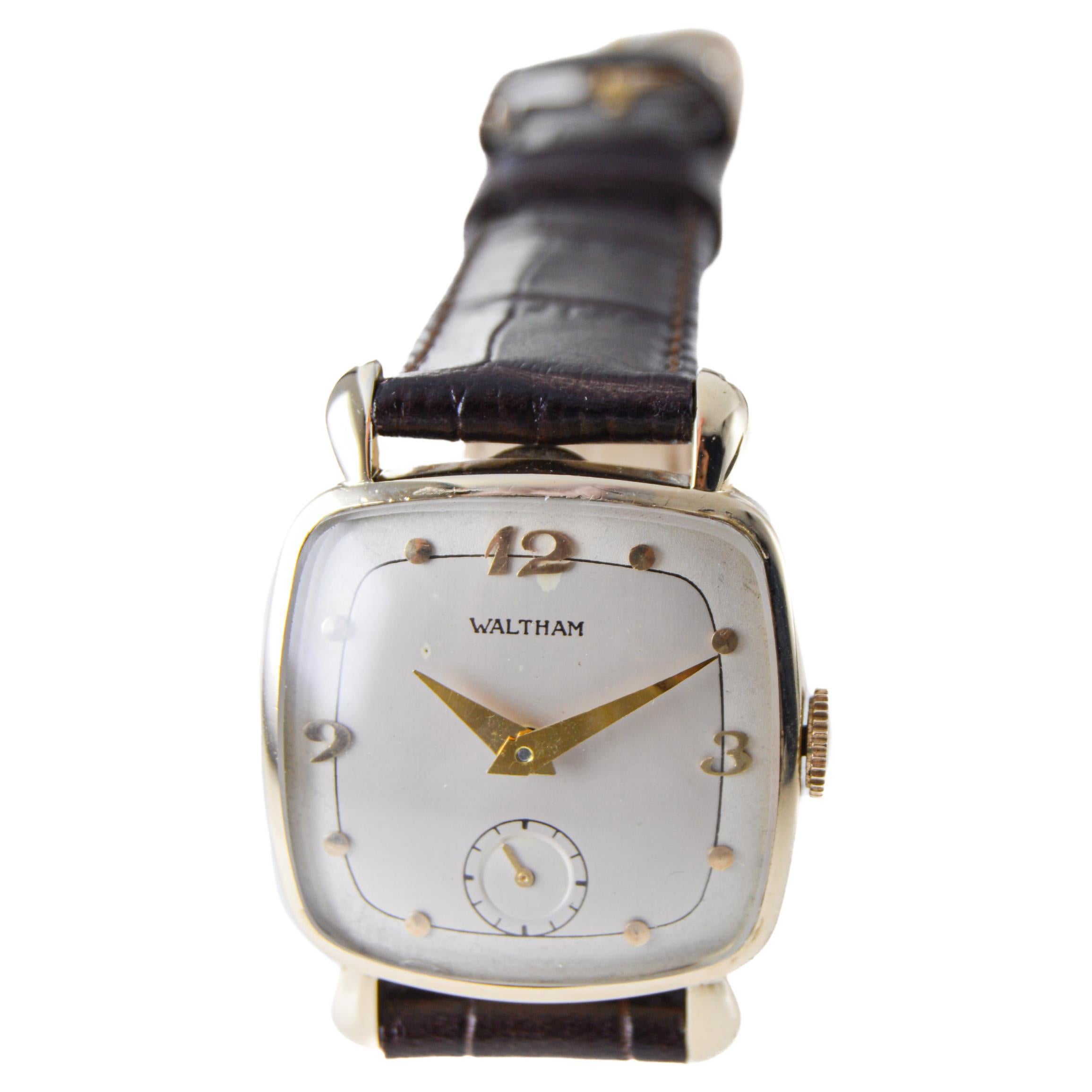 Waltham Gold Filled Art Deco Cushion Shaped Watch with Original Dial from 1940's For Sale 1