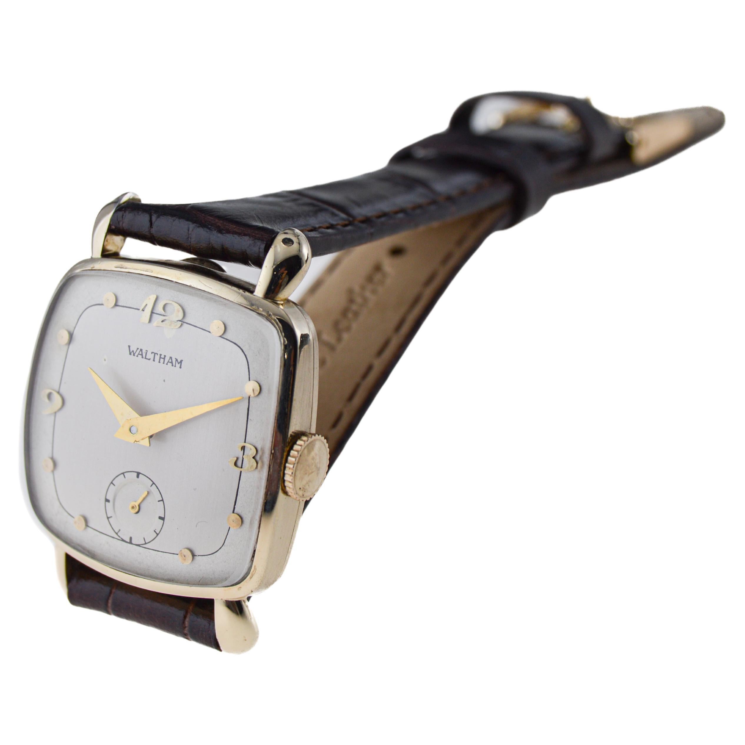 Waltham Gold Filled Art Deco Cushion Shaped Watch with Original Dial from 1940's For Sale 2