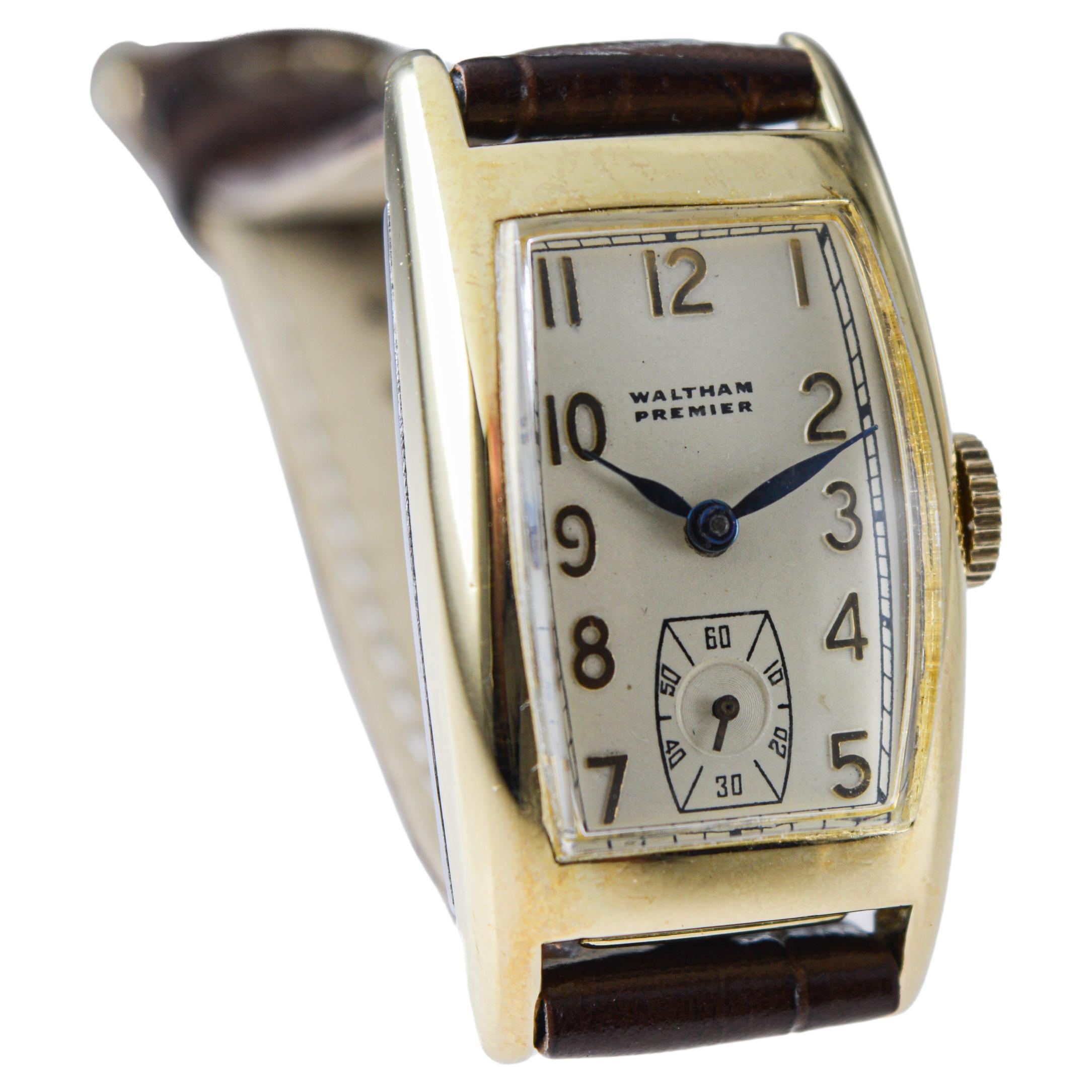 Waltham Goldgefüllte Art-Déco-Uhr in Tonneau-Form mit originalem Zifferblatt  im Angebot 2