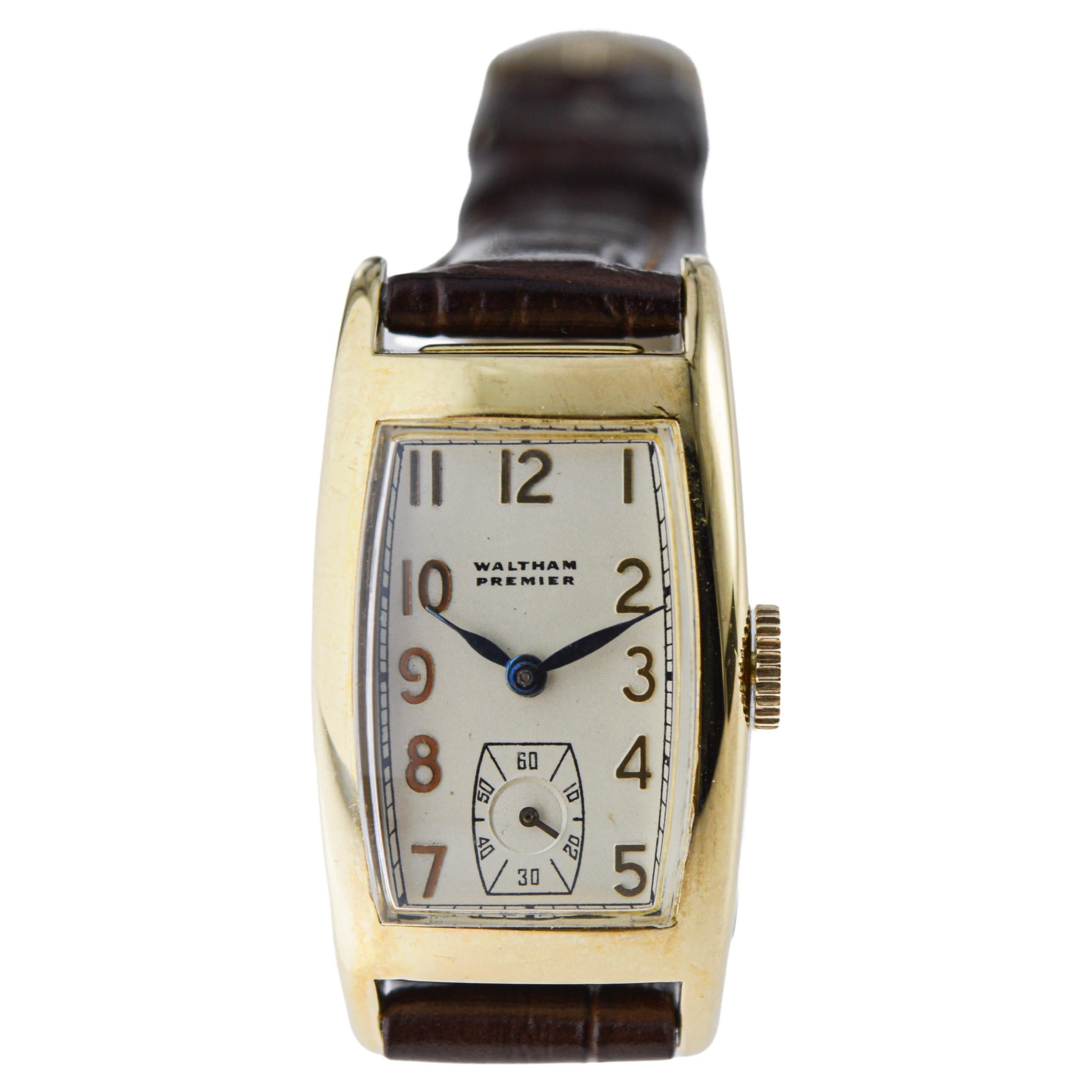 Waltham Goldgefüllte Art-Déco-Uhr in Tonneau-Form mit originalem Zifferblatt  im Angebot 3