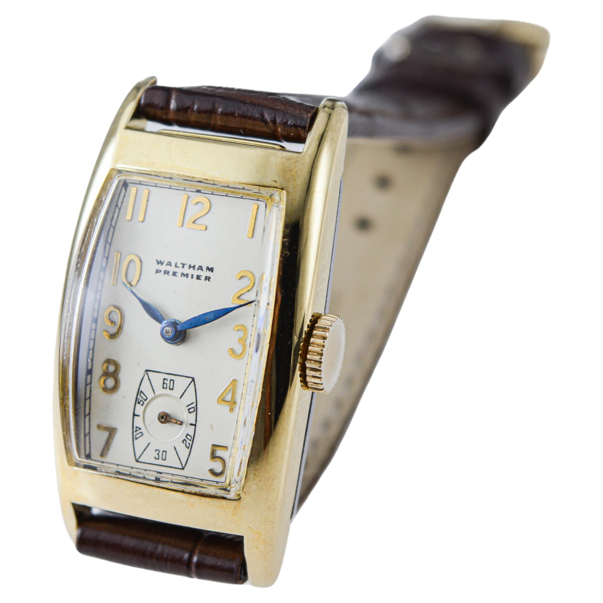 Waltham Goldgefüllte Art-Déco-Uhr in Tonneau-Form mit originalem Zifferblatt  im Angebot 4