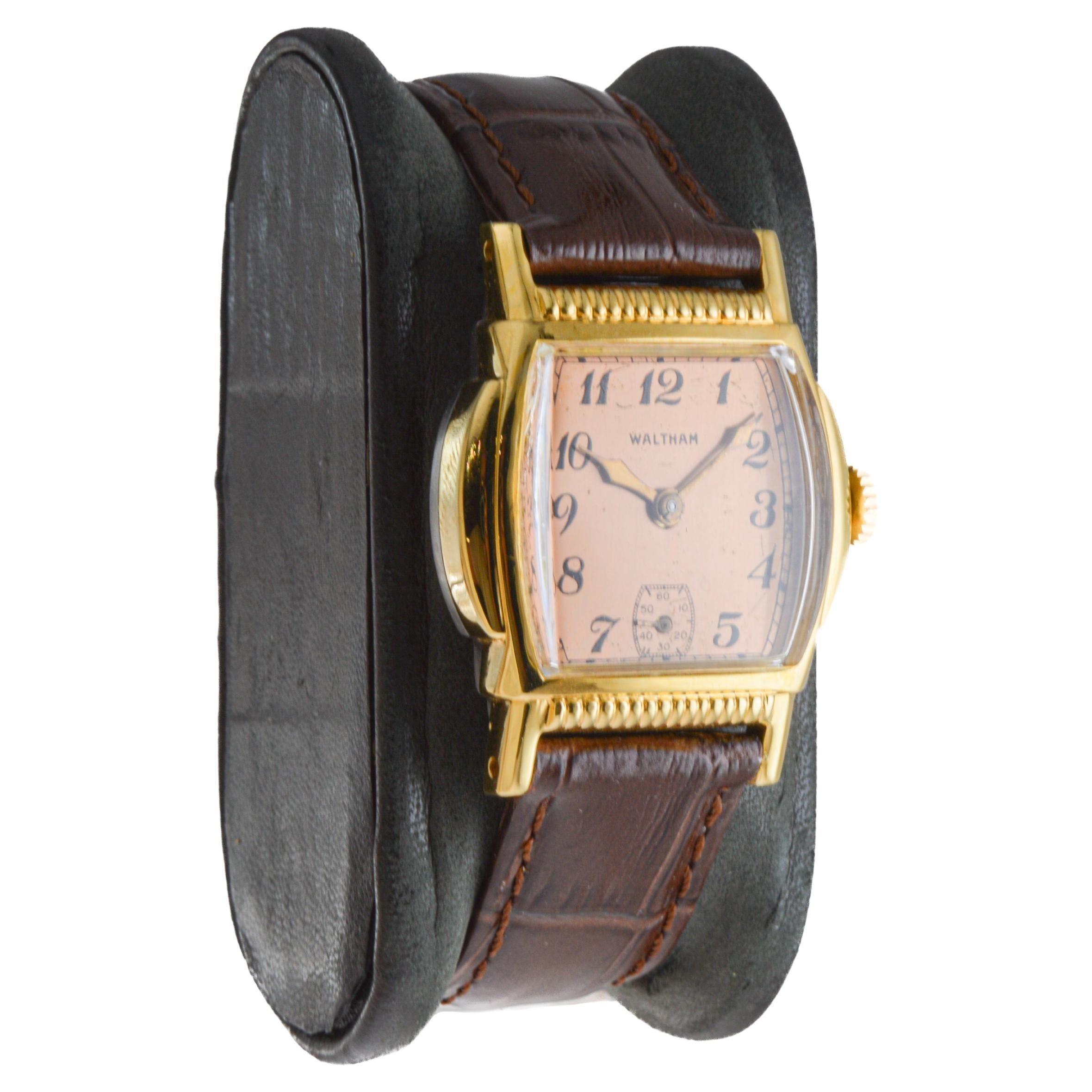 Waltham Gold Filled Art Deco Tortue Shaped Watch circa 1934 In Excellent Condition In Long Beach, CA