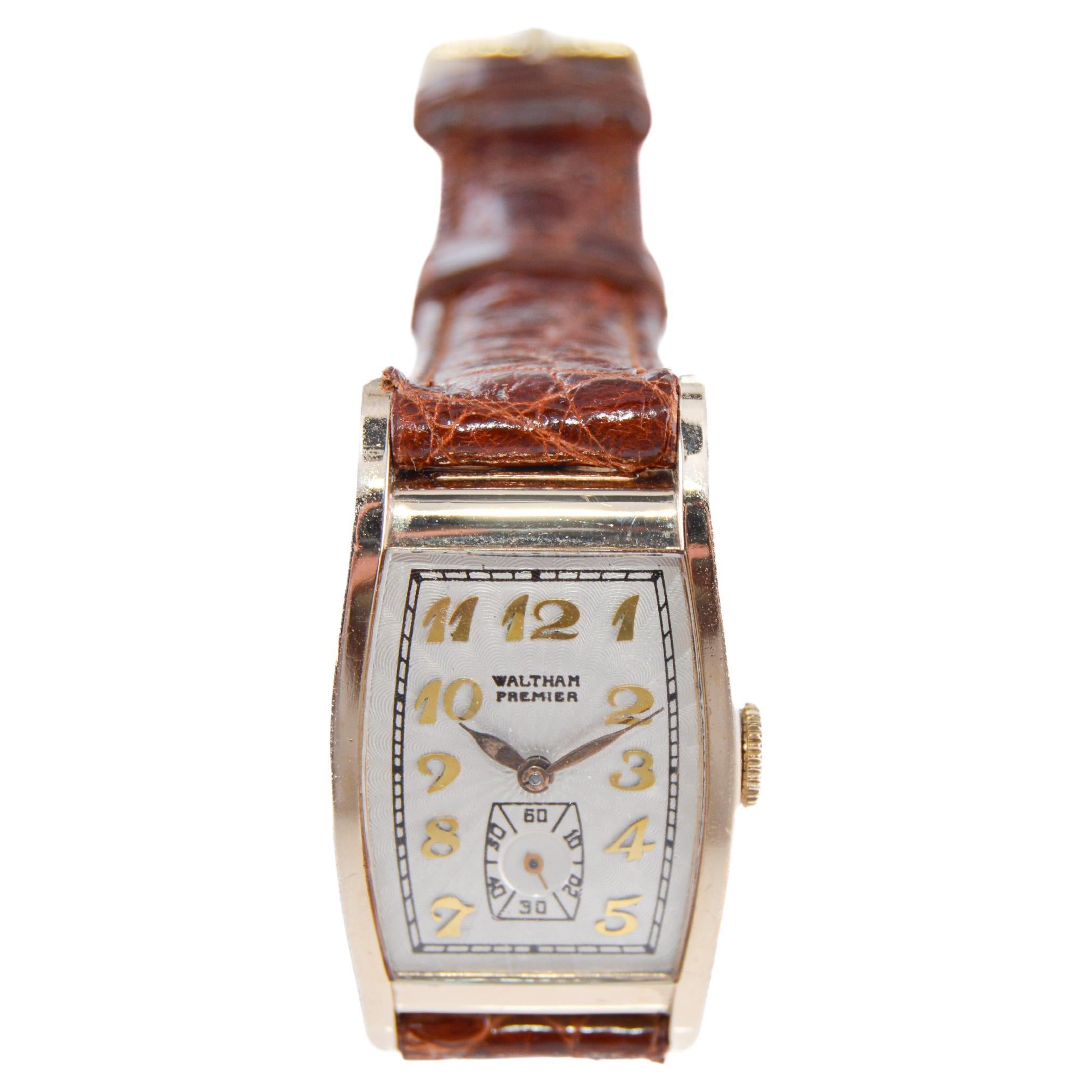 Women's or Men's Waltham Gold Filled Art Deco Tortue with Breguet Engine Turned Dial from 1939  For Sale