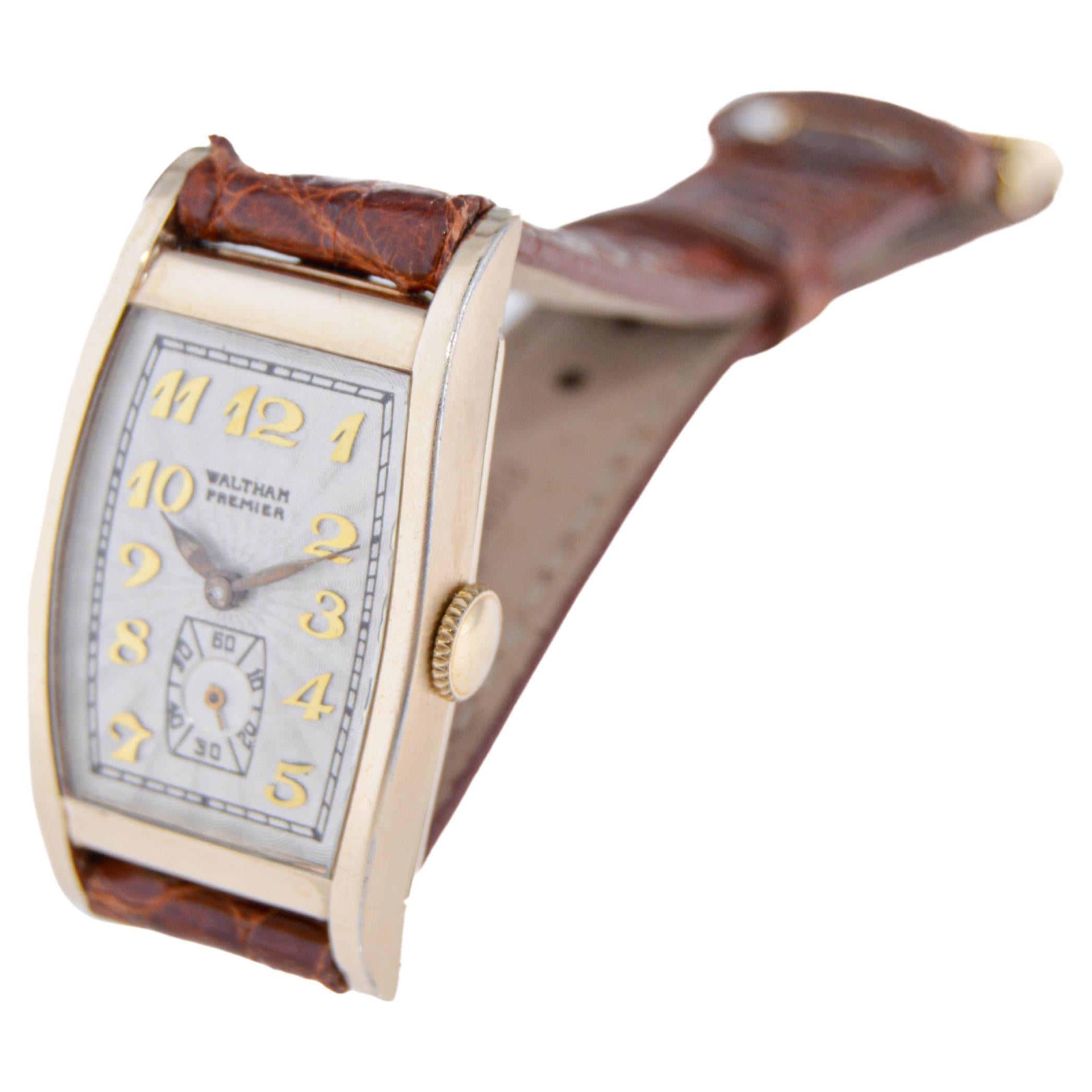 Waltham Gold Filled Art Deco Tortue with Breguet Engine Turned Dial from 1939  For Sale 1