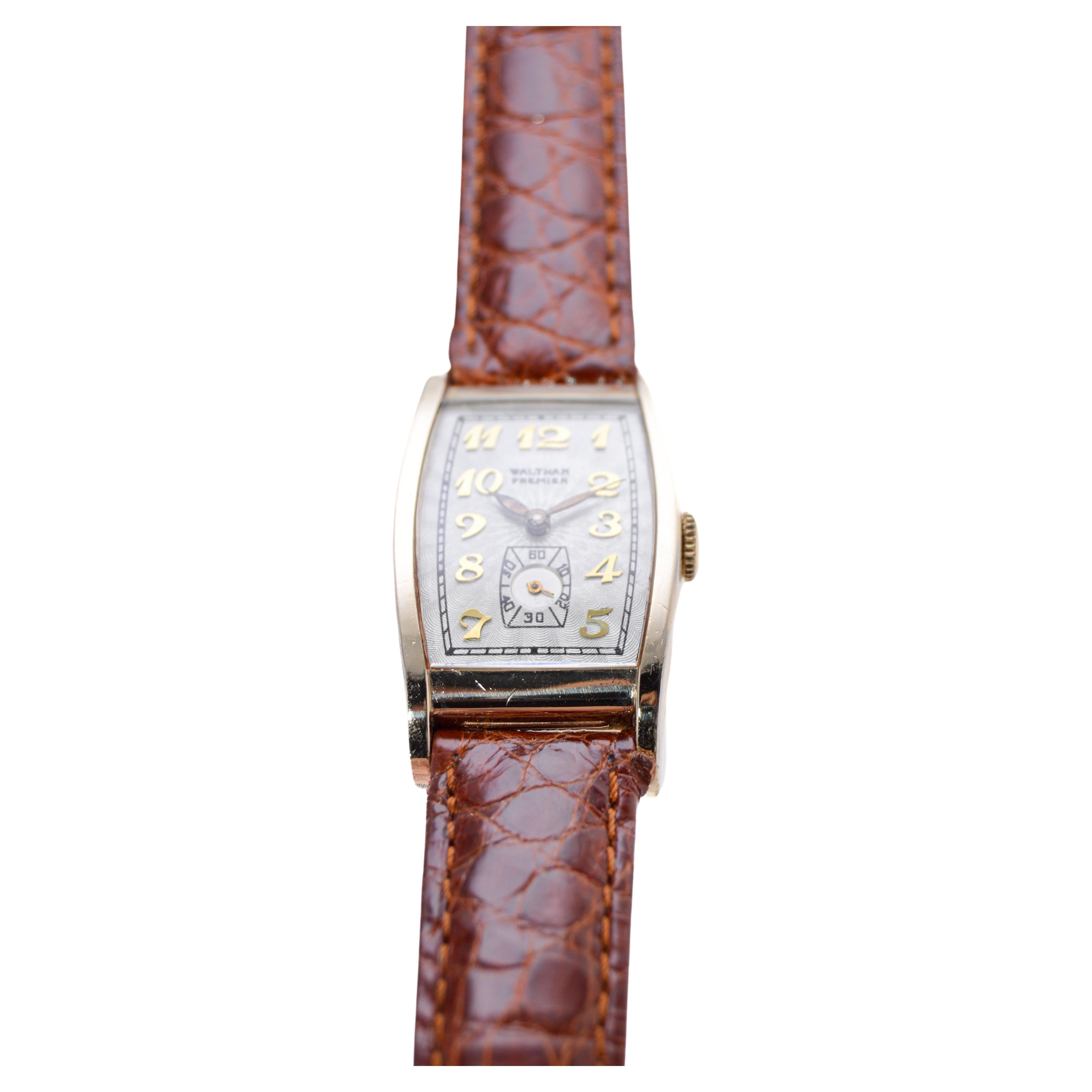 Waltham Gold Filled Art Deco Tortue with Breguet Engine Turned Dial from 1939  For Sale 2