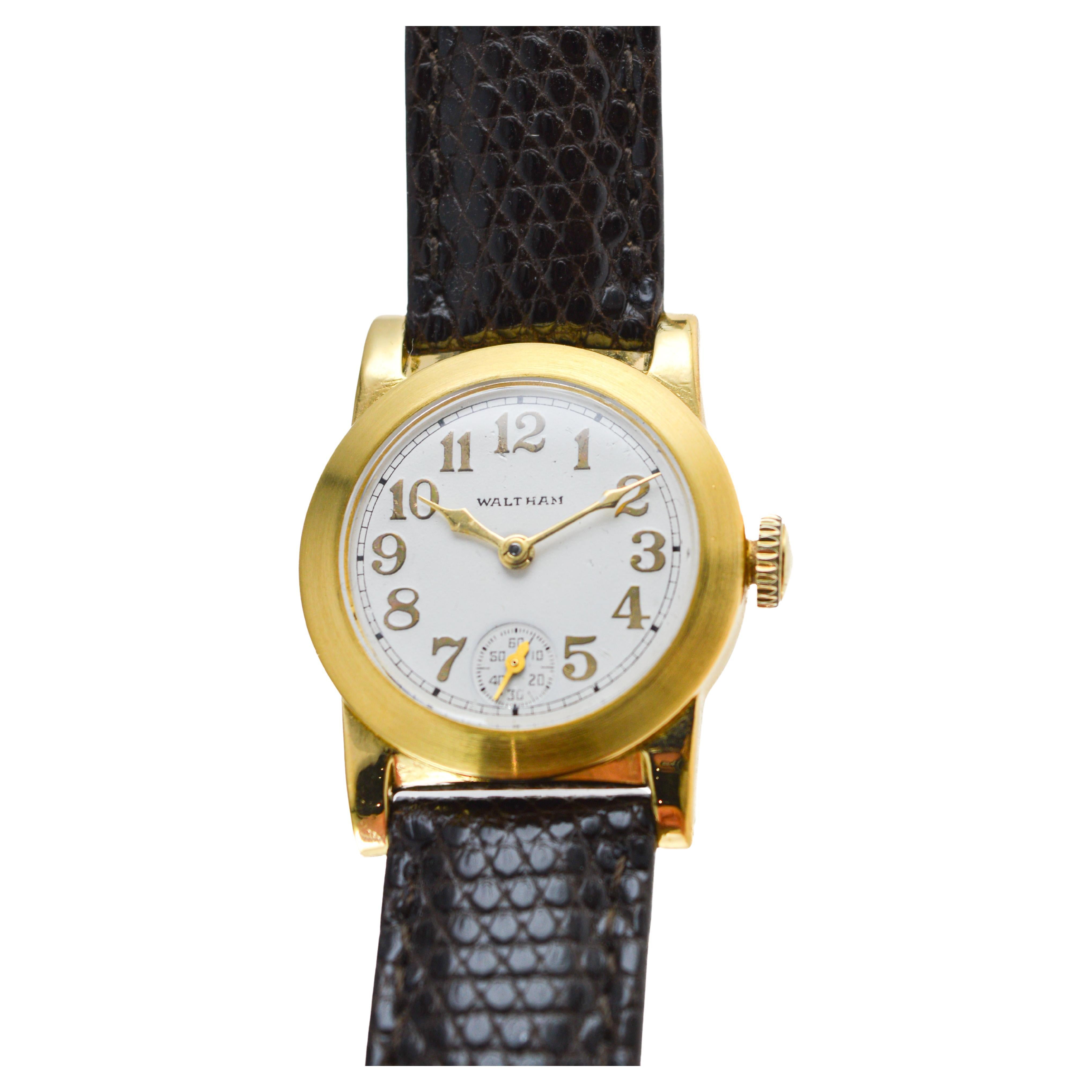 Waltham Gold Filled Art Deco Watch circa 1925 with Original Dial and Strap For Sale 6