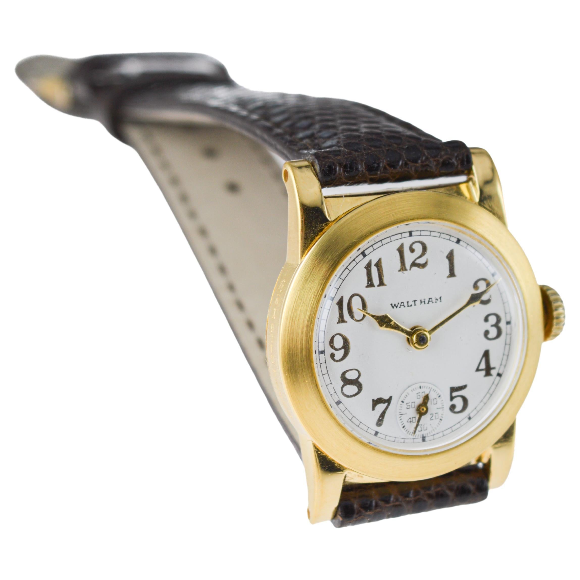 Waltham Gold Filled Art Deco Watch circa 1925 with Original Dial and Strap For Sale 7