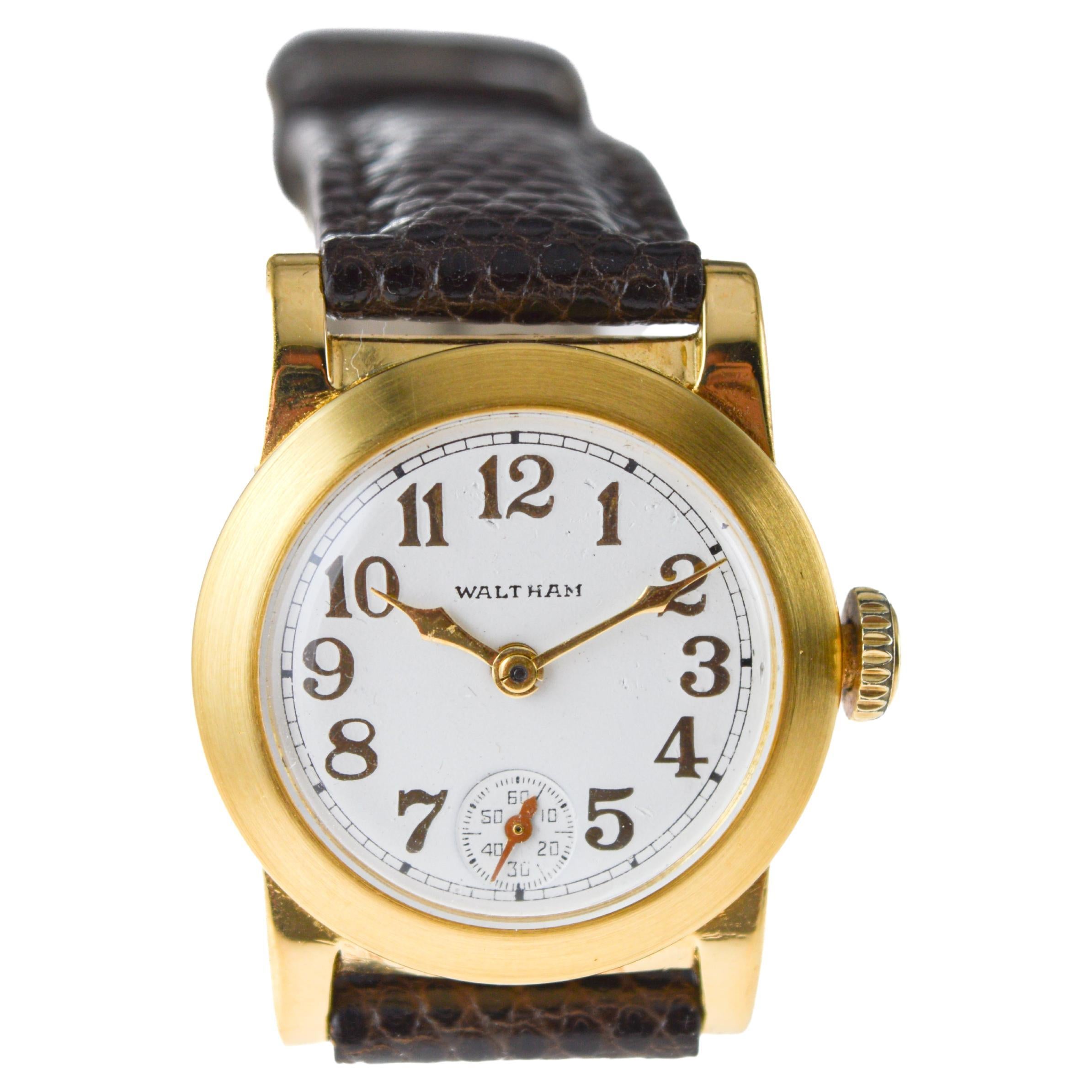 Waltham Gold Filled Art Deco Watch circa 1925 with Original Dial and Strap For Sale 8
