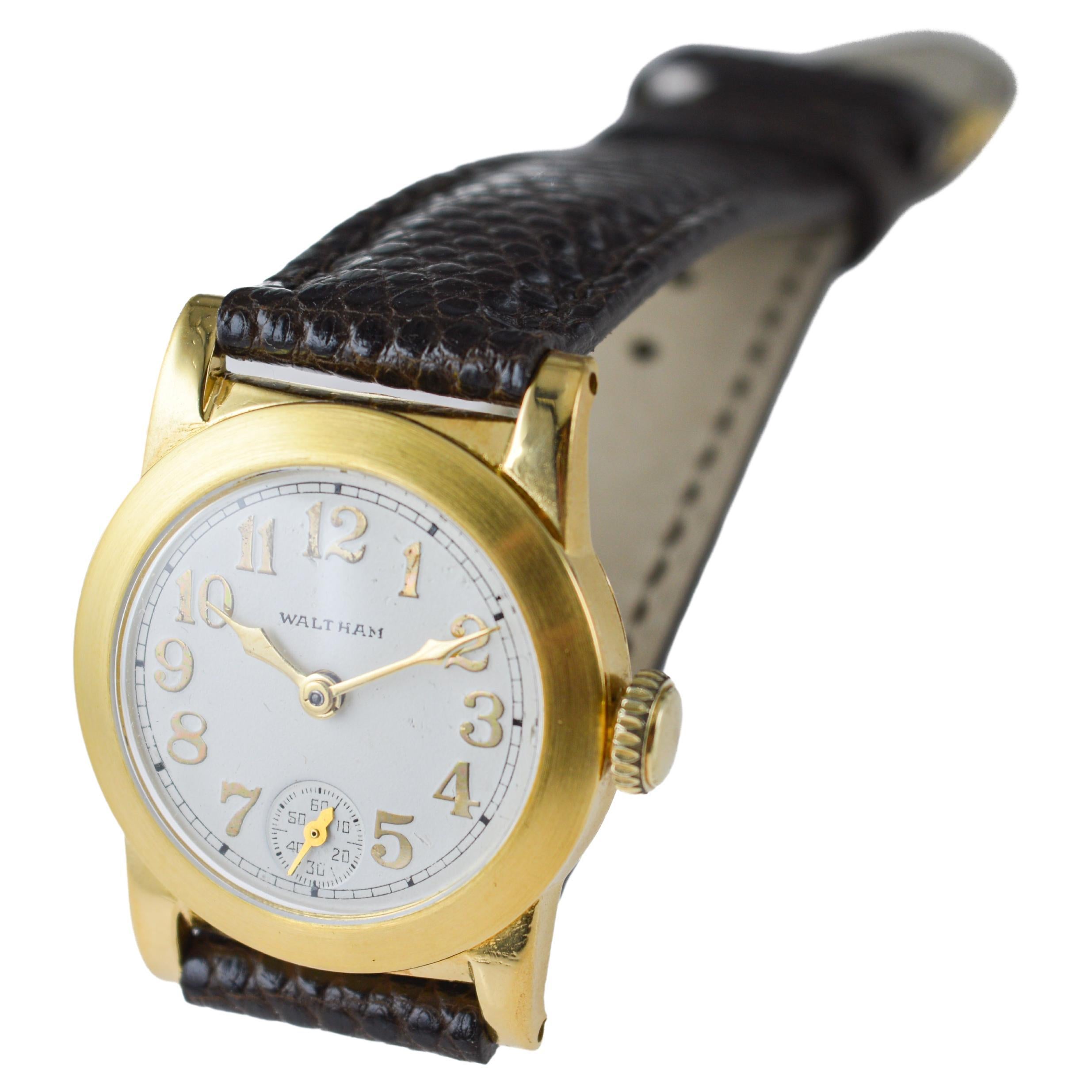 Waltham Gold Filled Art Deco Watch circa 1925 with Original Dial and Strap For Sale 9